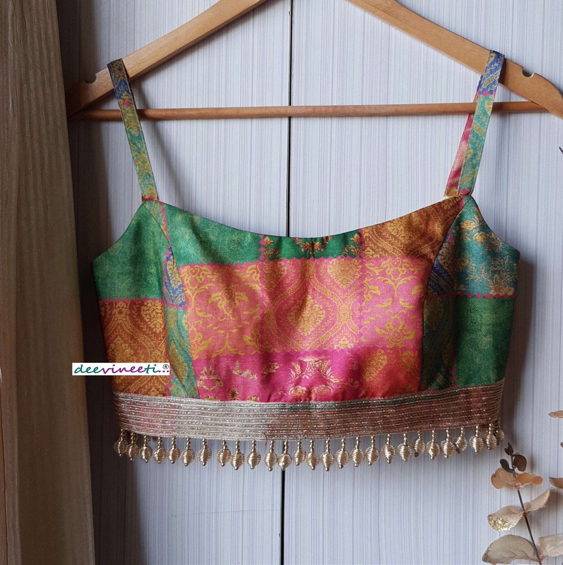 Multicolor Khadi Silk Spaghetti Blouse DVBL_243
