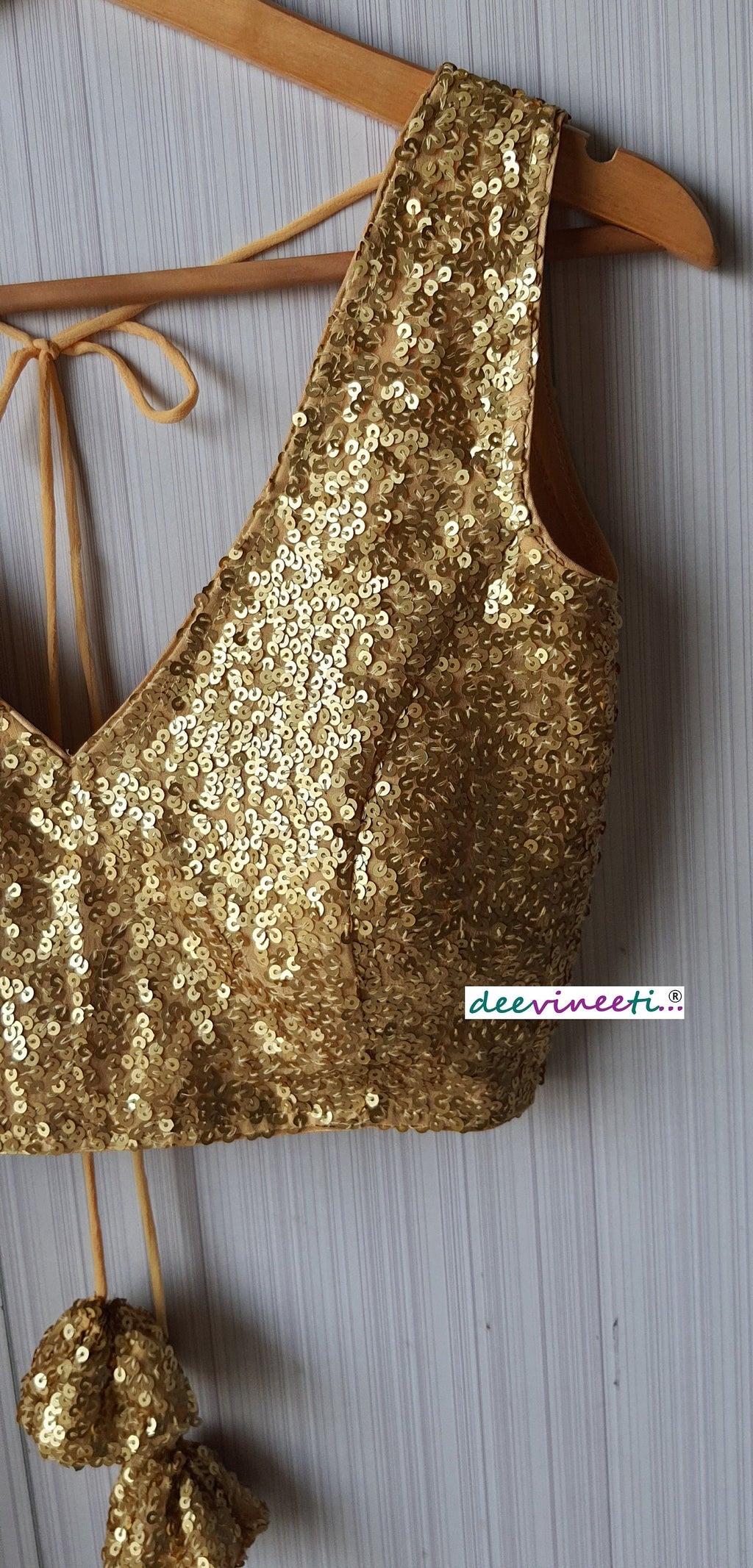 Sequins Blouse Deep V Neck Gold Black Silver DVBL_057