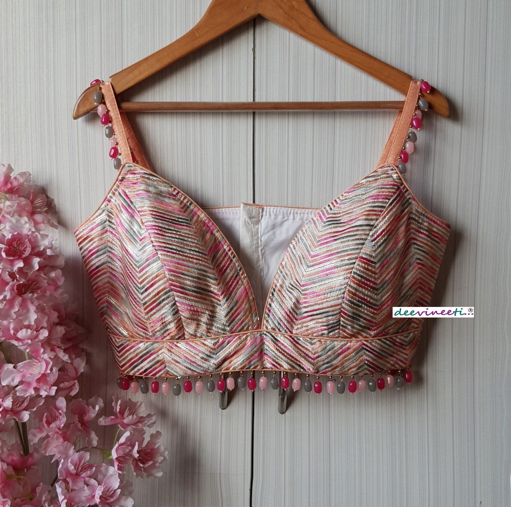 Multicolor Embroidered Silk Spaghetti Blouse DVBL_208