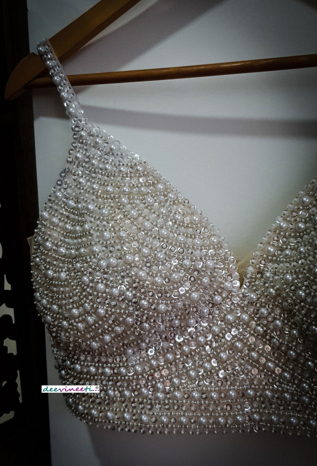 Beads and Sequins Hand Embroidered Spaghetti Blouse DVBL_268