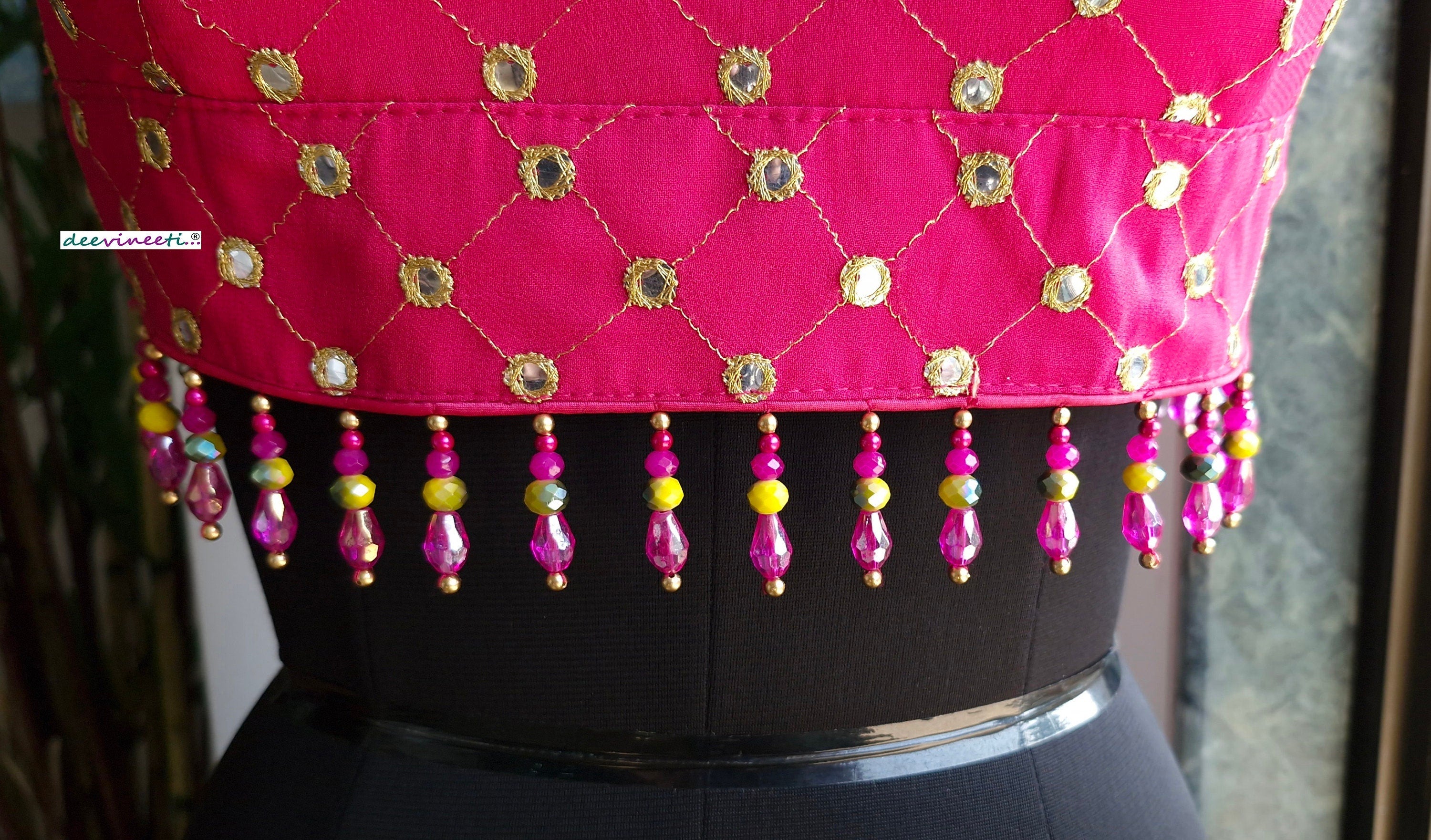 Hot Pink Embroidered Backless Blouse DVBL_336
