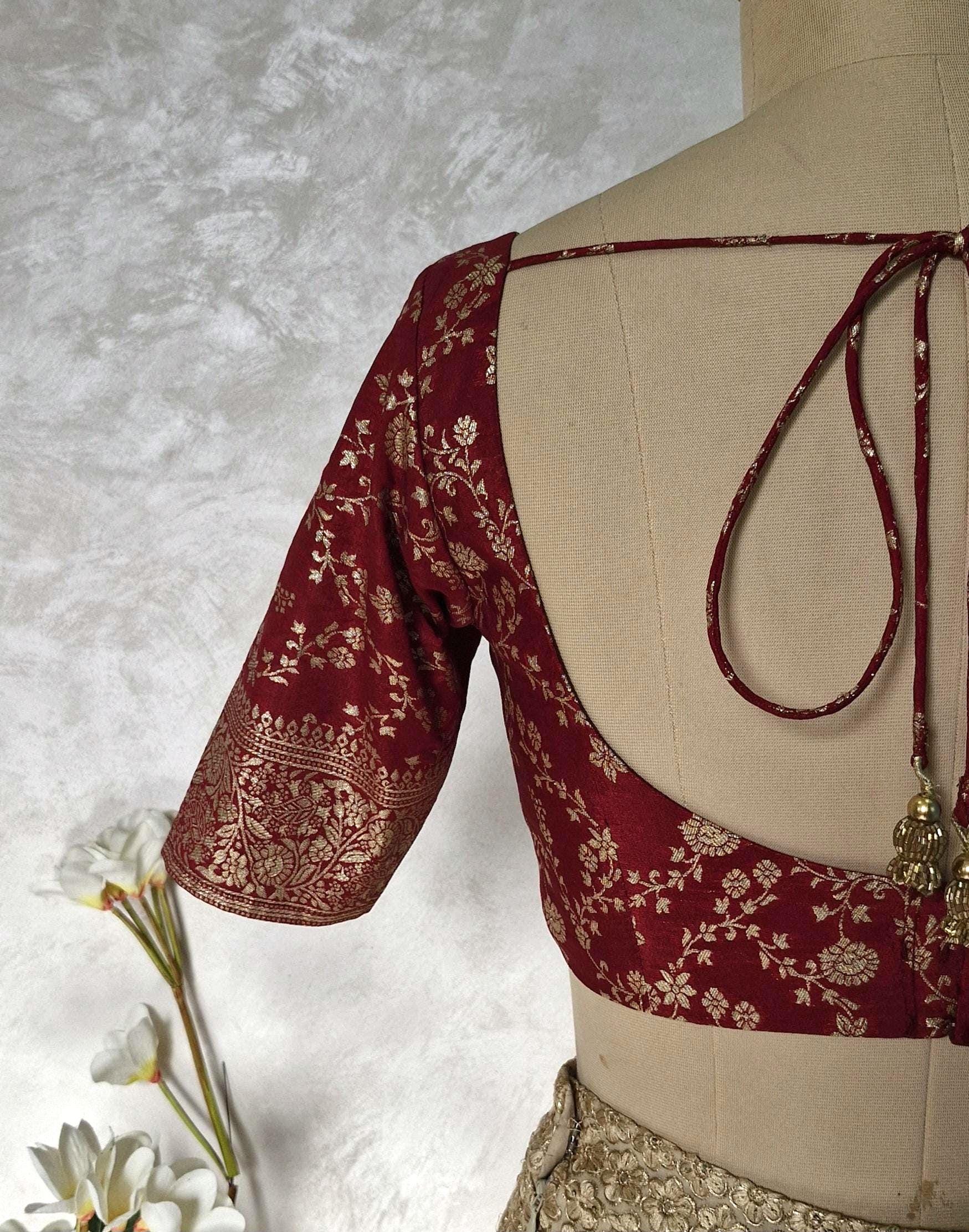 Maroon Banarasi Brocade U Neck Blouse DVBL_446