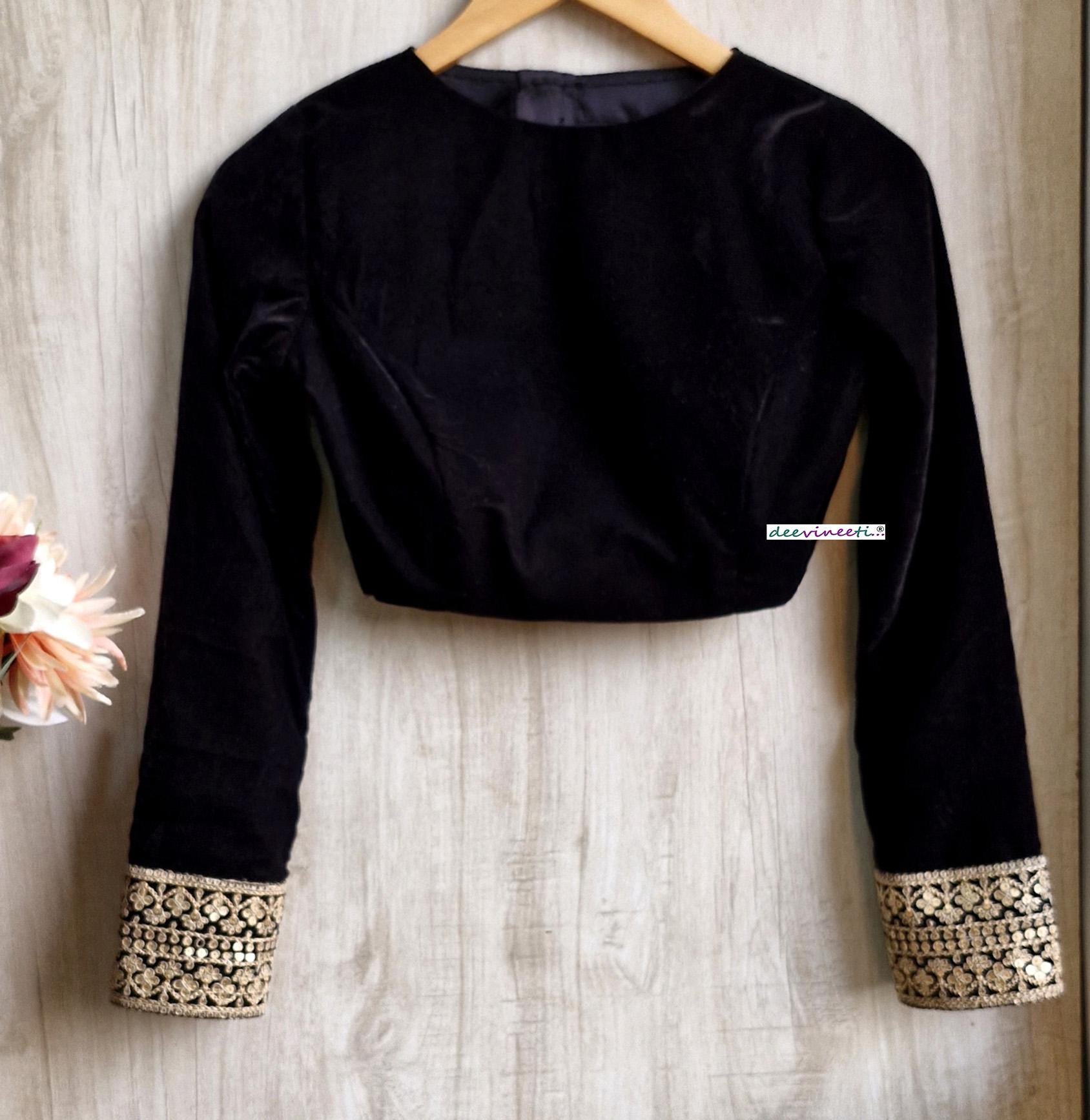 Black Velvet Jewel Neck Full Sleeves Blouse DVBL_388