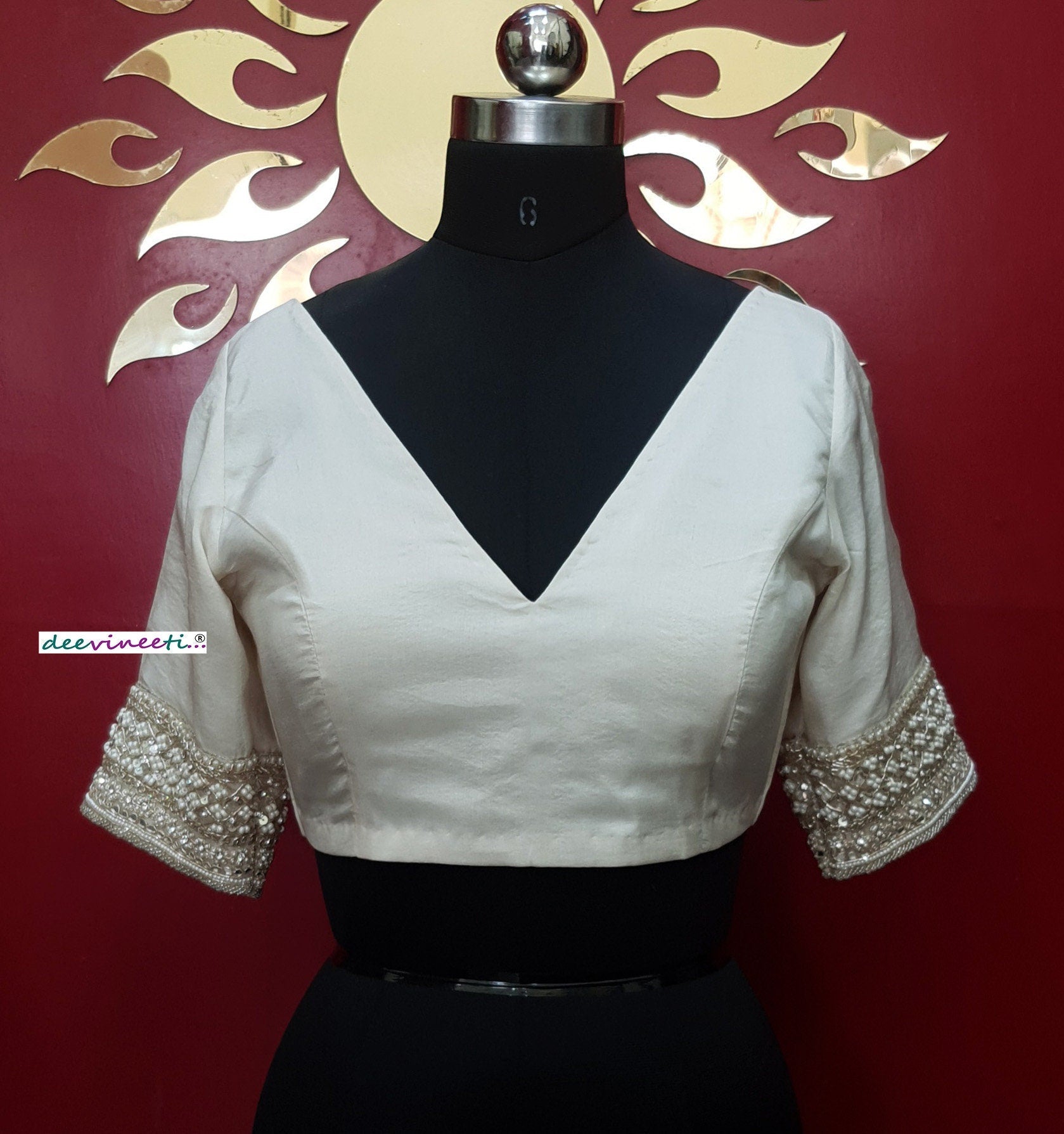 Ivory Pure Dupion Silk Embroidered Blouse DVBL_257