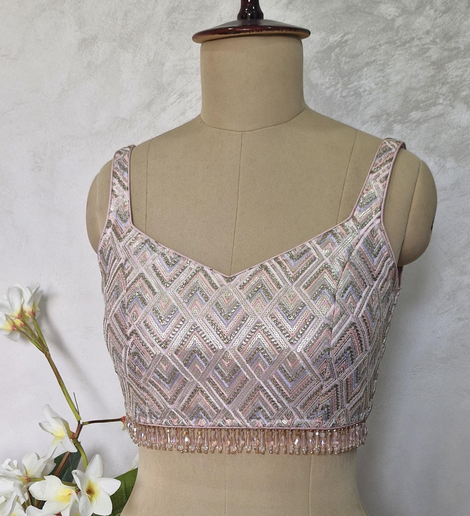 Pink Embroidered Semi Sweetheart Neck Blouse DVBL_414