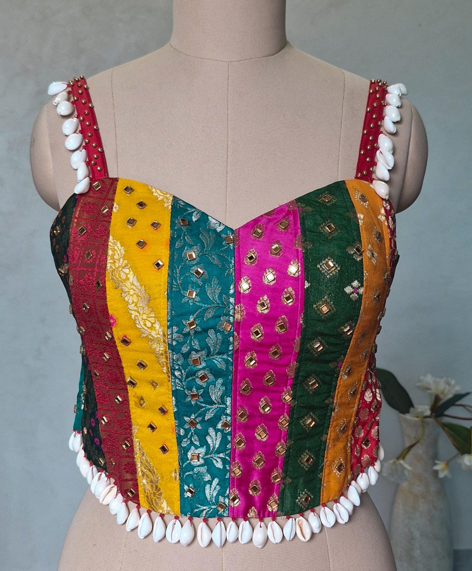 Multicolor Brocade Spaghetti Corset Blouse DVCB_008