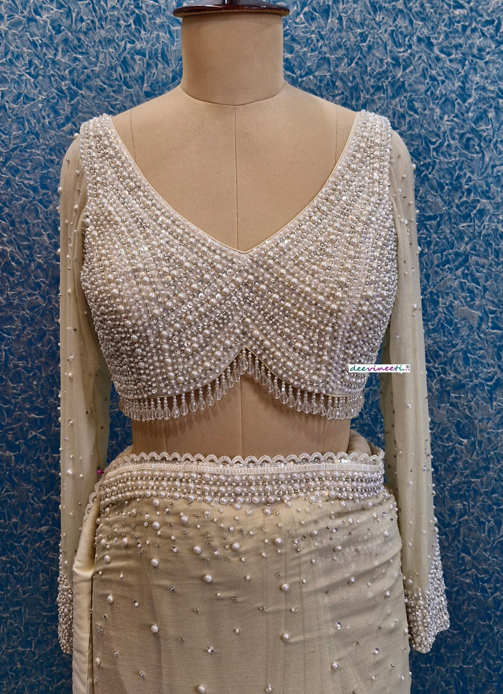 Beads and Sequins Hand Embroidered V Neck Blouse DVBL_361