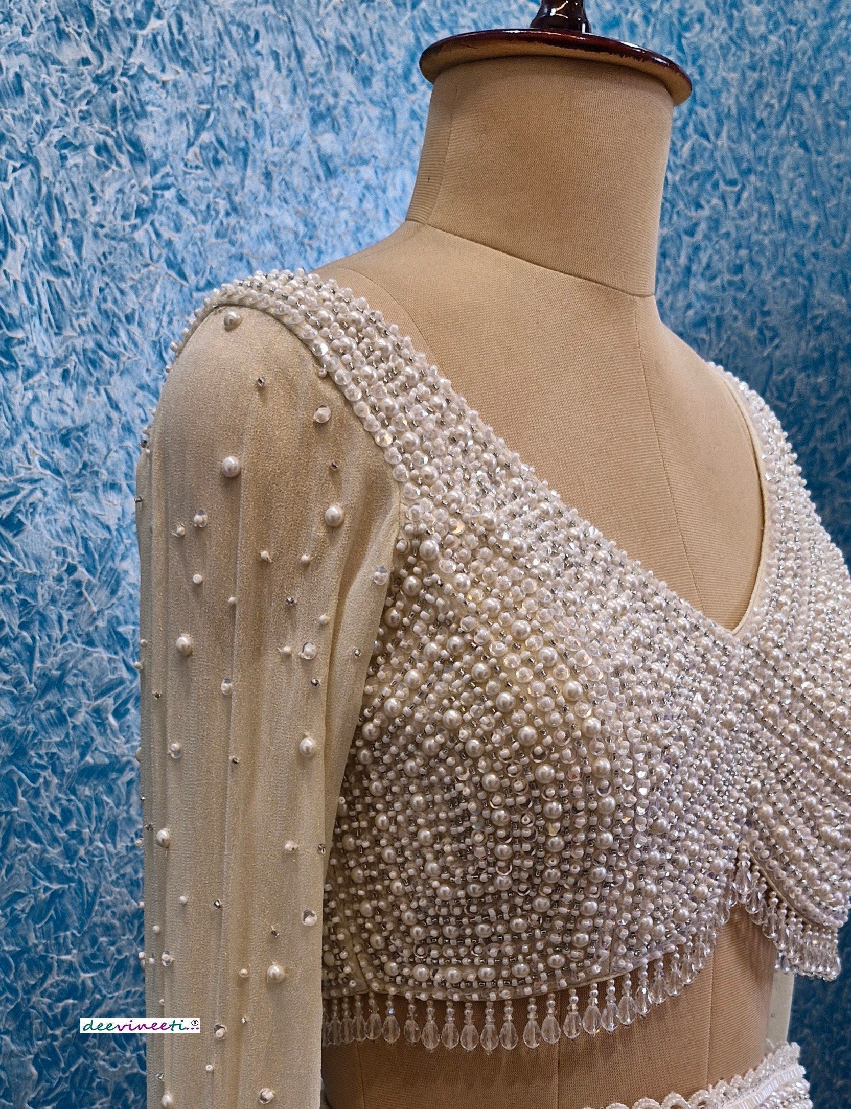 Beads and Sequins Hand Embroidered V Neck Blouse DVBL_361