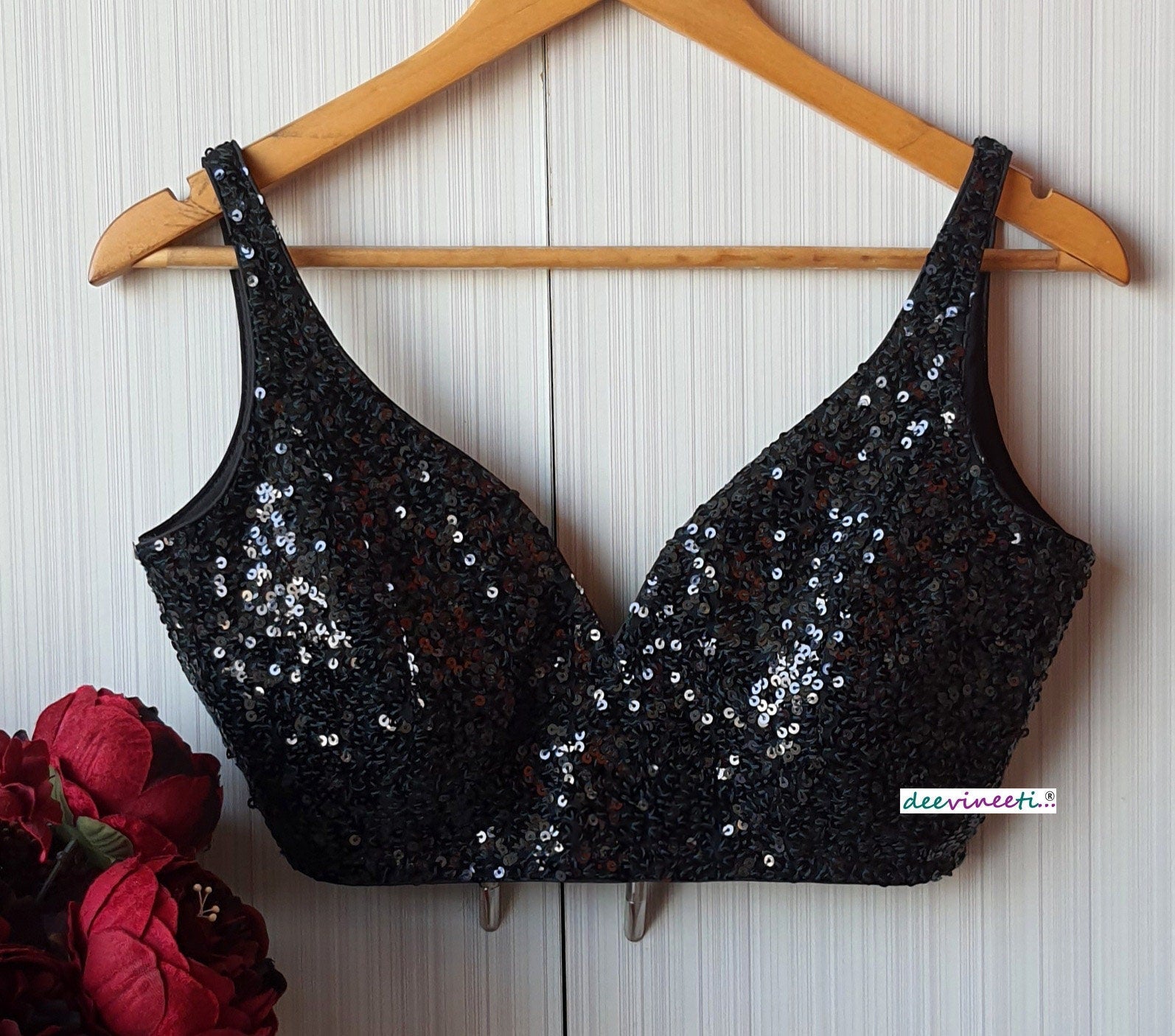 Sequins Deep Sweetheart neck Sleeveless Blouse DVBL_181