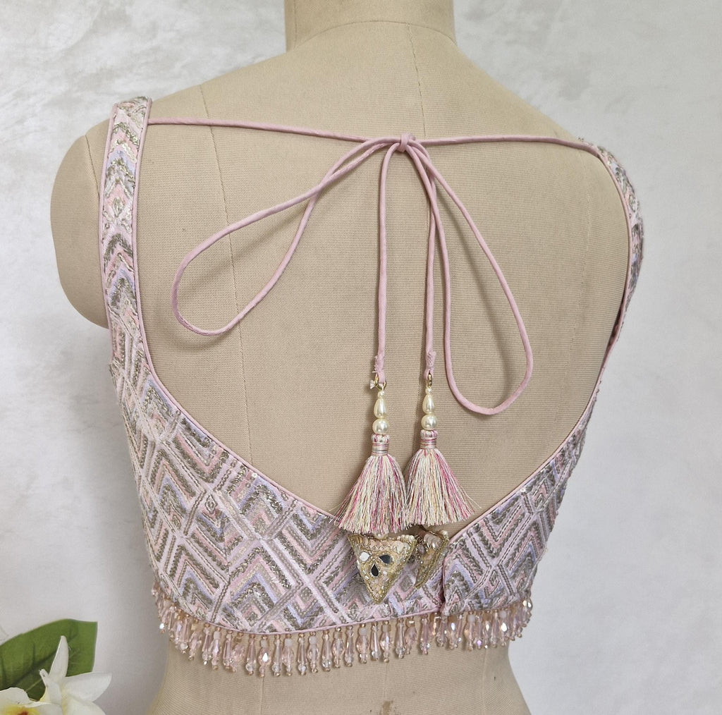 Pink Embroidered Semi Sweetheart Neck Blouse DVBL_414