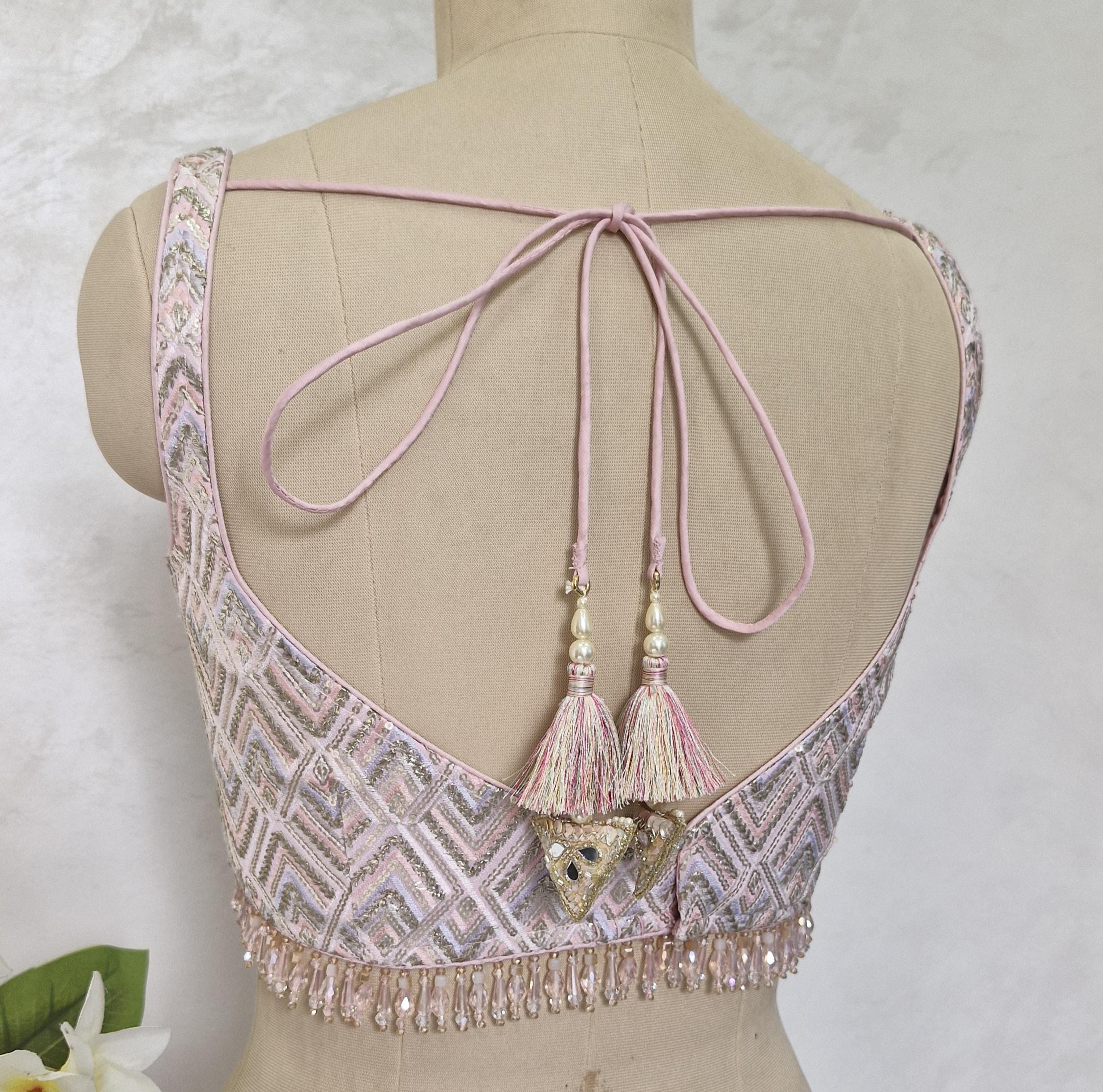 Pink Embroidered Semi Sweetheart Neck Blouse DVBL_414