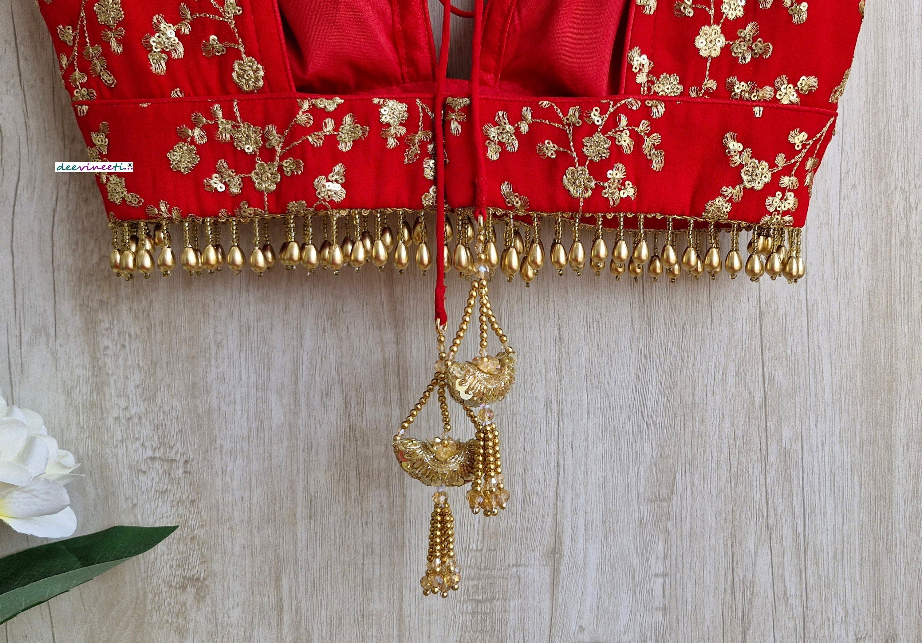 Red Embroidered Plunge Neckline DVBL_310