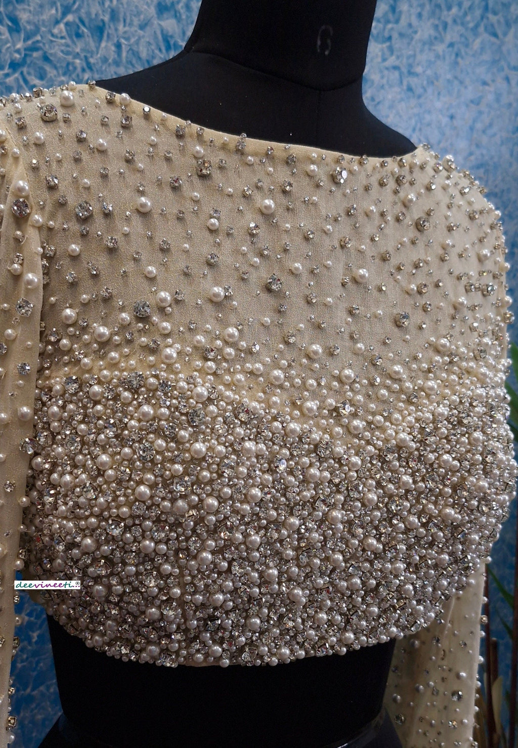 Beads and Rhinestones Hand Embroidered Long Sleeves Blouse DVBL_362