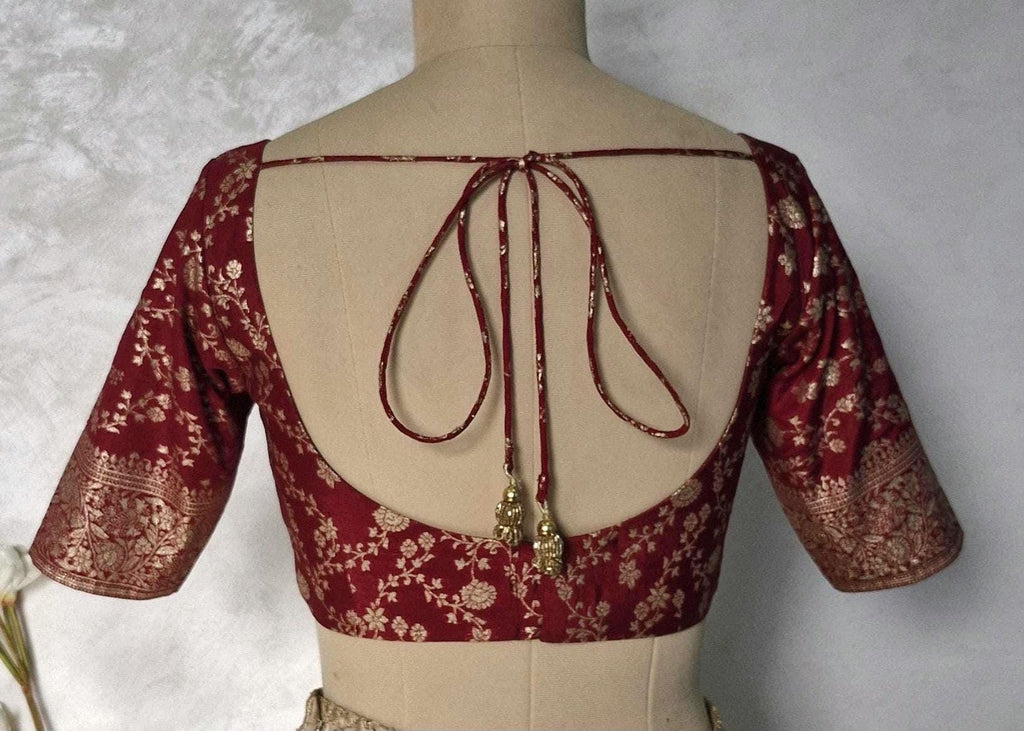 Maroon Banarasi Brocade U Neck Blouse DVBL_446