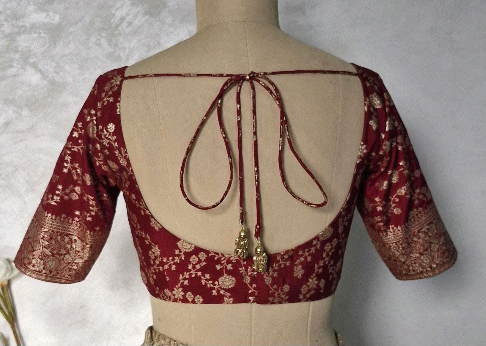 Maroon Banarasi Brocade U Neck Blouse DVBL_446