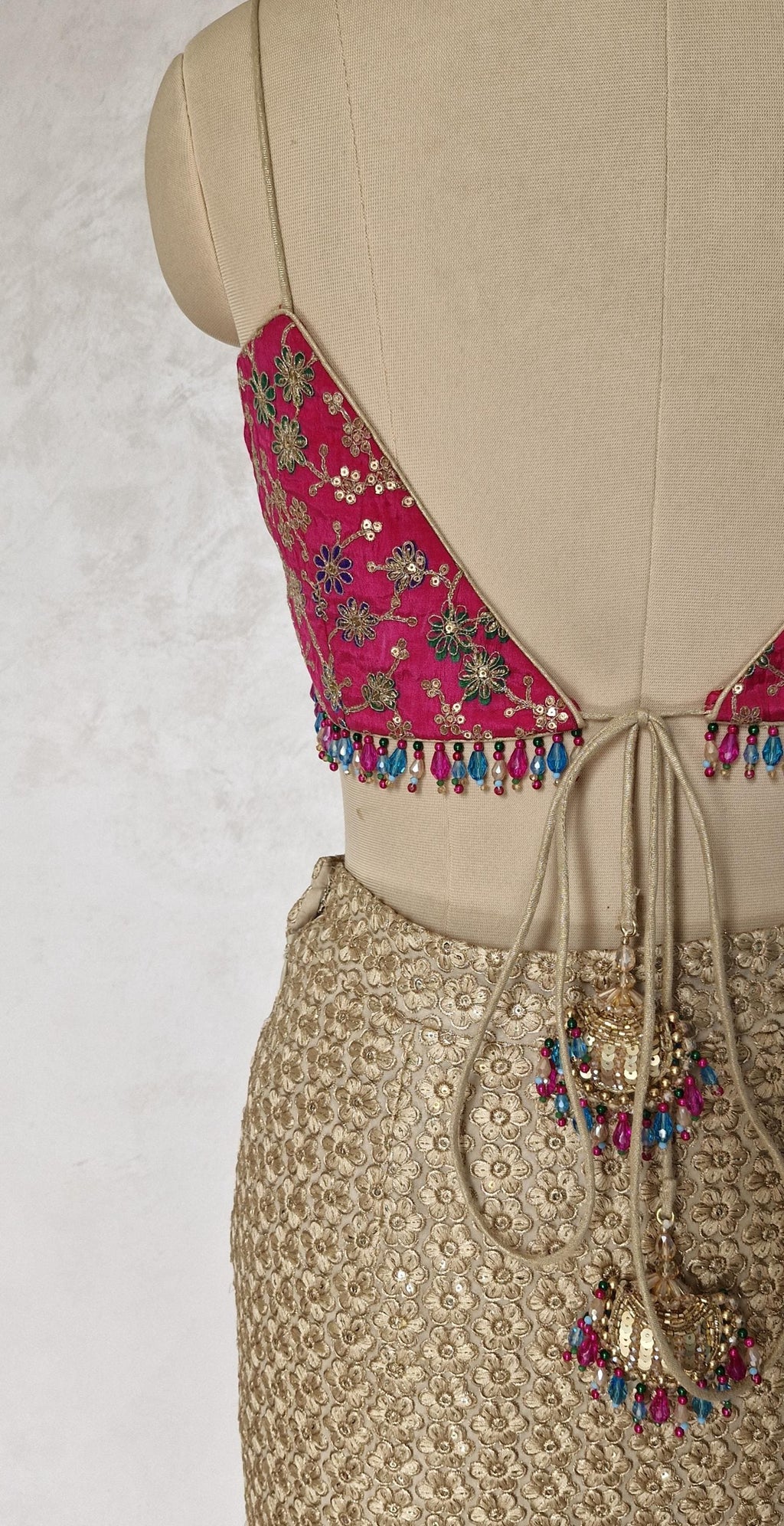 Magenta Pink Embroidered Spaghetti Blouse DVBL_443