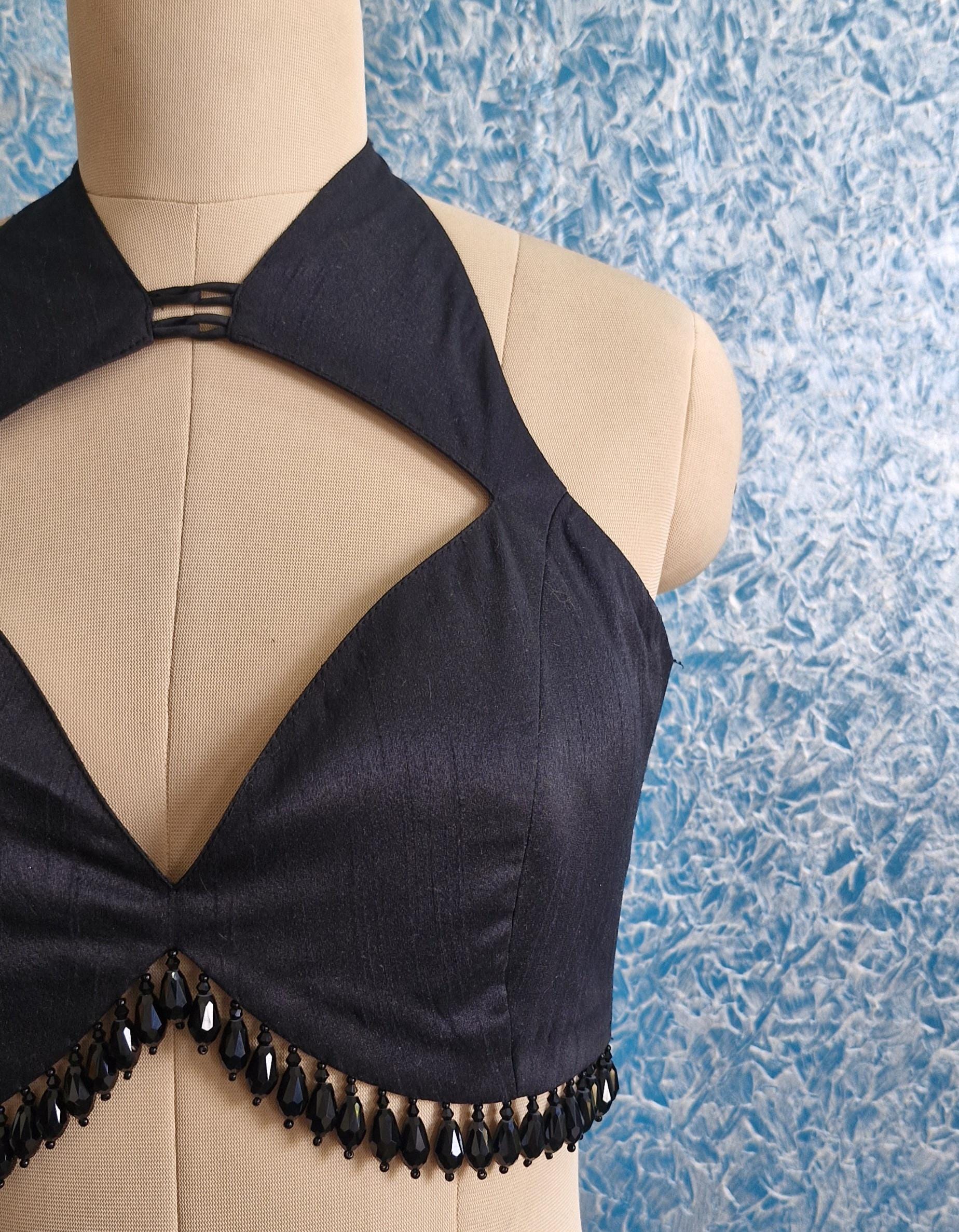 Raw Silk Blouse Deep Sweetheart Halter Neck DVBL_430