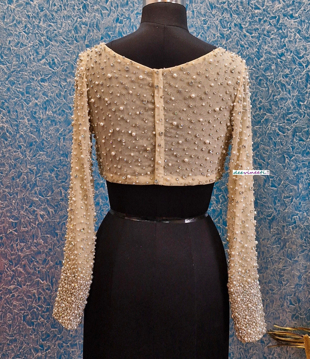 Beads and Rhinestones Hand Embroidered Long Sleeves Blouse DVBL_362