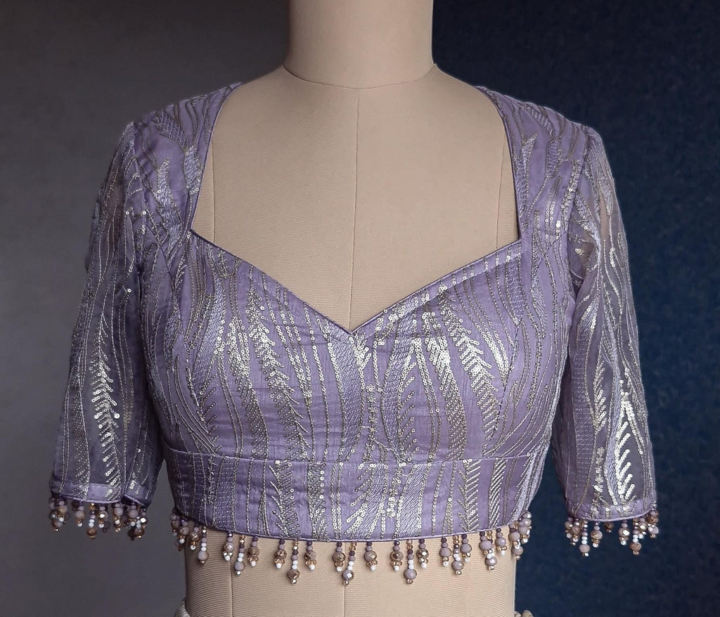 Lavender Embroidered Organza Sweetheart Neck Blouse DVBL_437