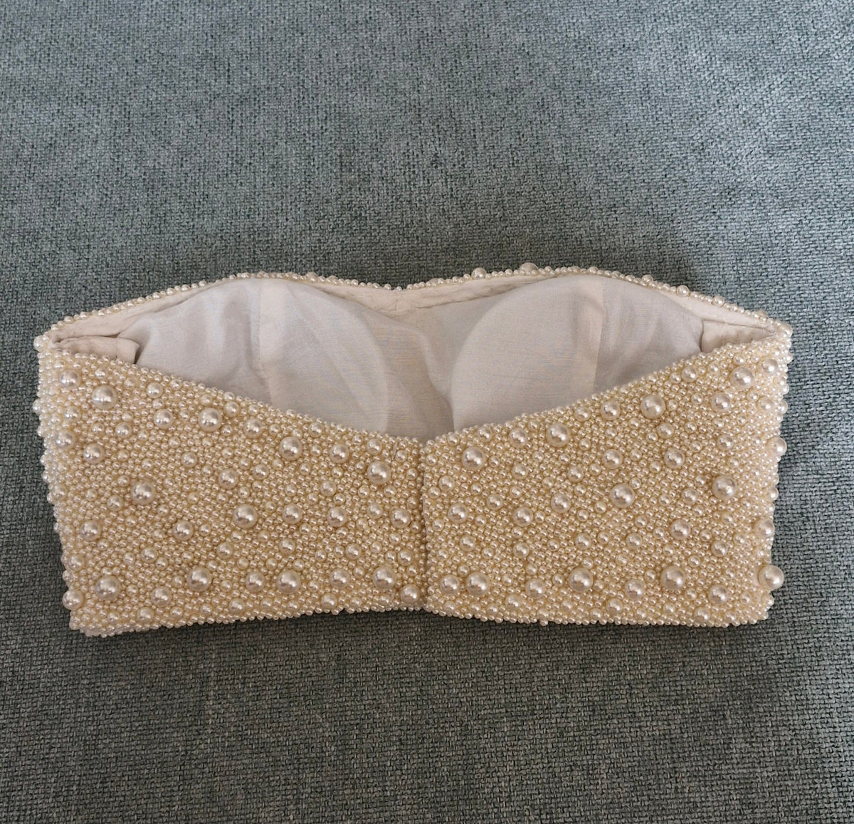 Ivory Pearl Hand Embroidered Blouse, Strapless Bralette DVBL_530