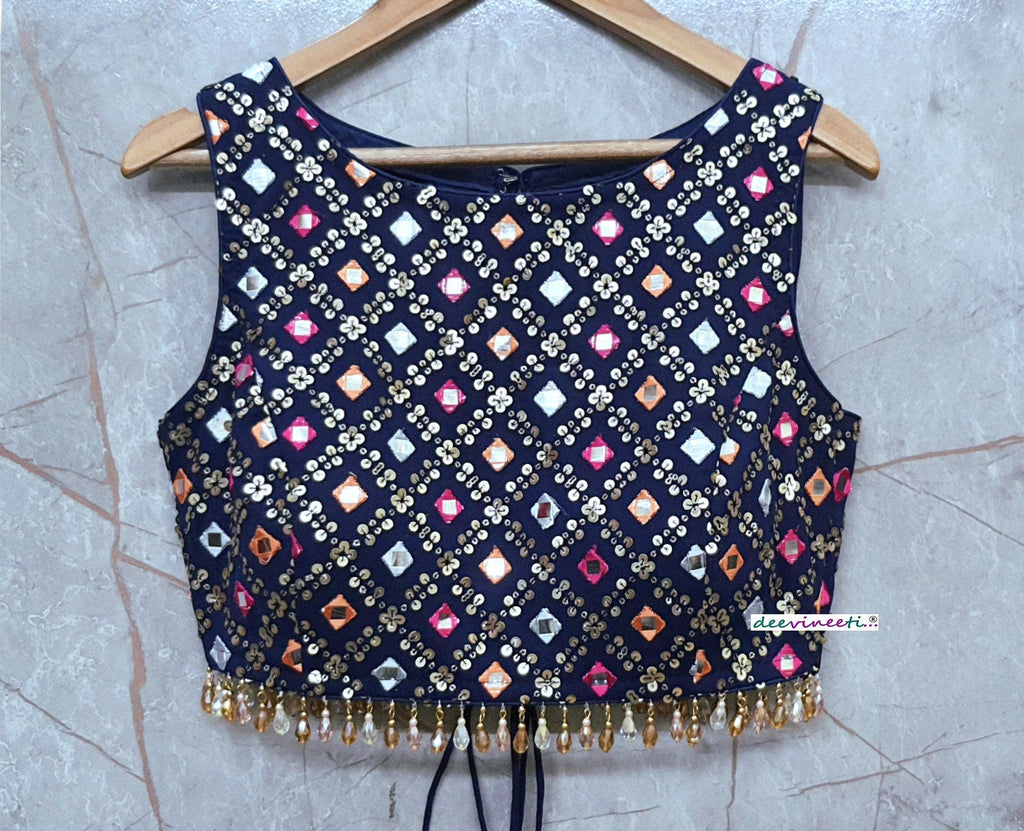 Embroidered Dark Blue Boat Neck Blouse DVBL_203