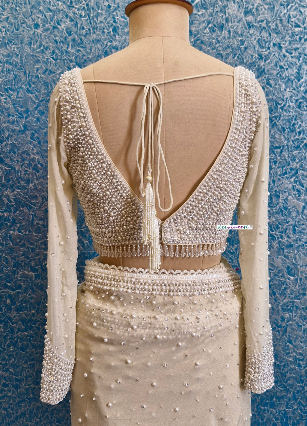 Beads and Sequins Hand Embroidered V Neck Blouse DVBL_361