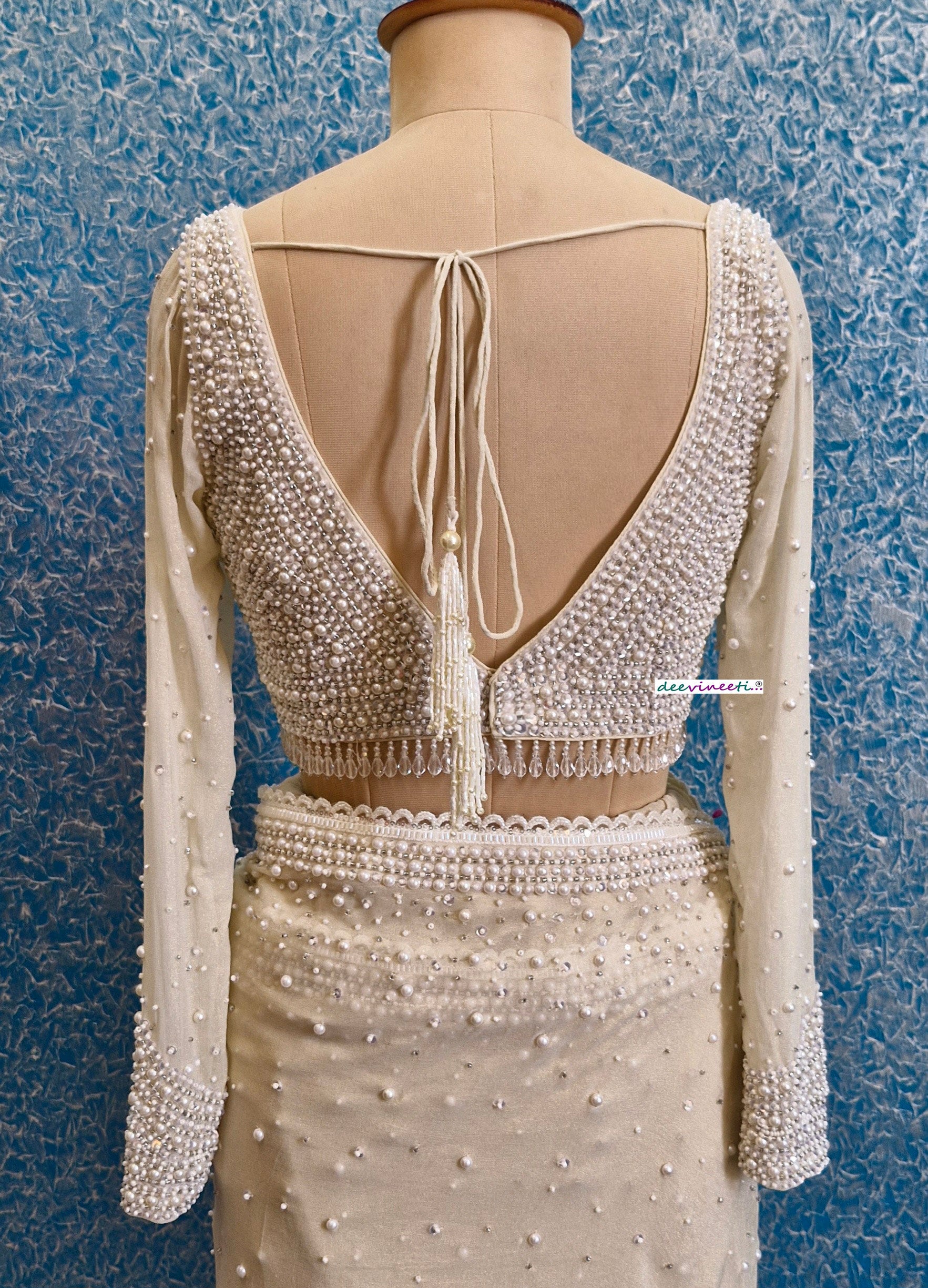 Beads and Sequins Hand Embroidered V Neck Blouse DVBL_361