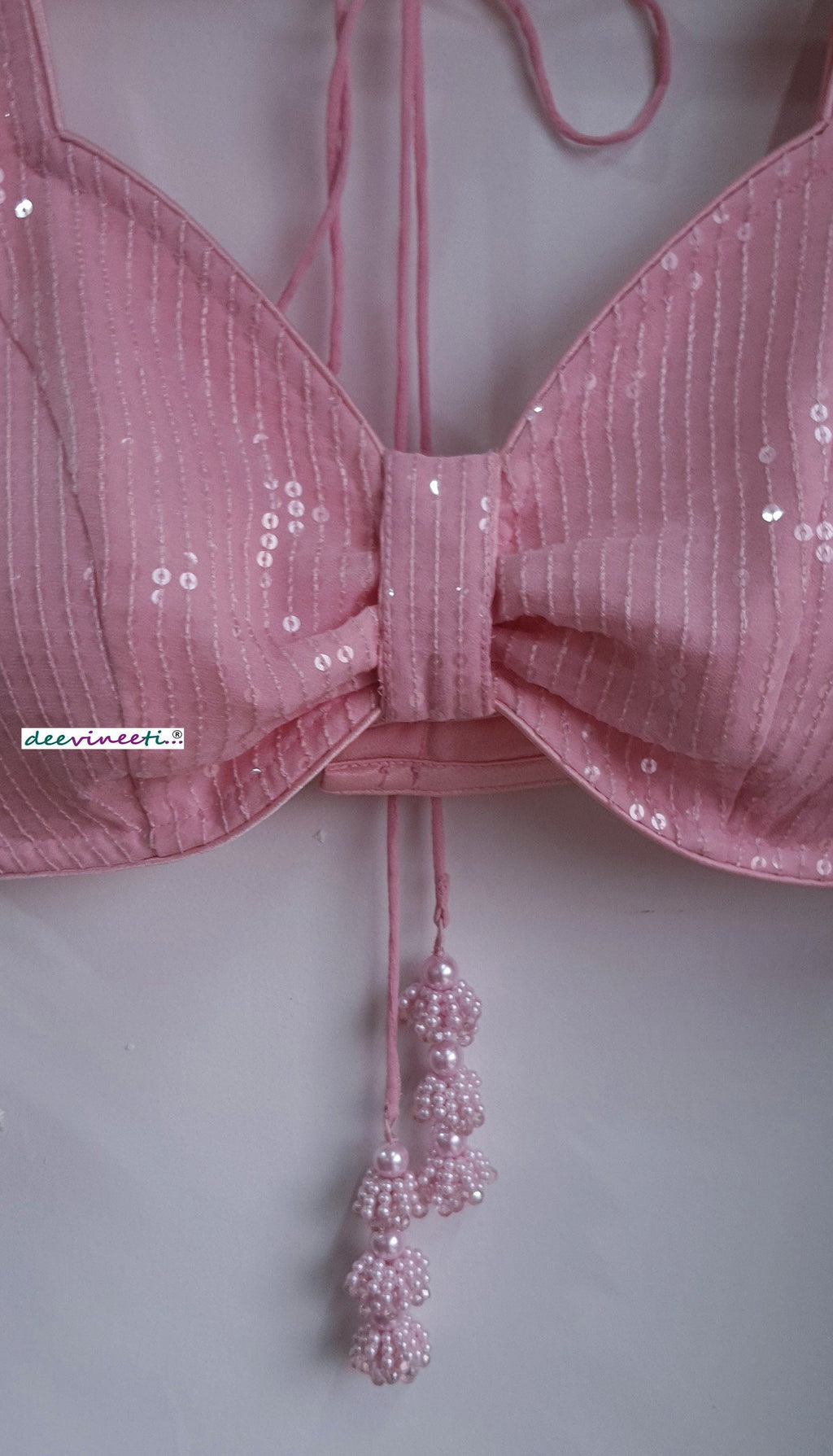 Sequins Embroidered Pink Sweetheart Neck Blouse DVBL_288