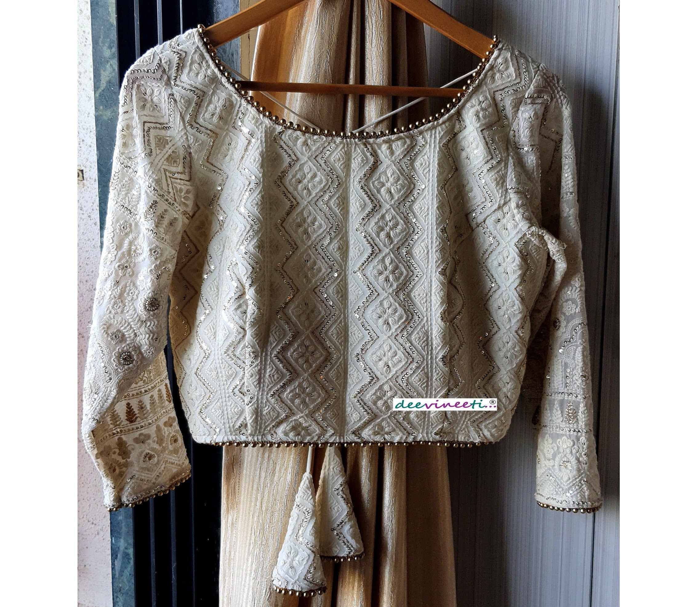 Ivory Chikankari Lucknowi Boat Neck Blouse DVBL_058