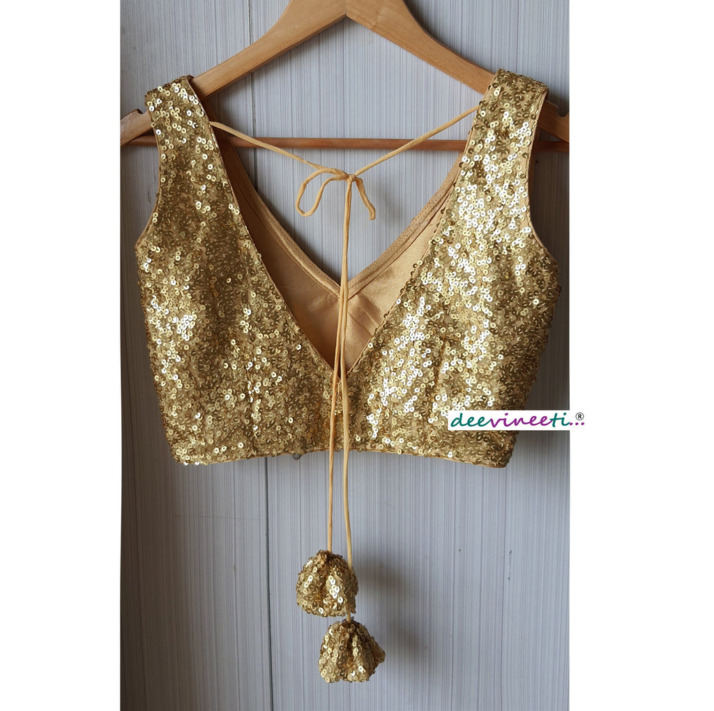 Sequins Blouse Deep V Neck Gold Black Silver DVBL_057