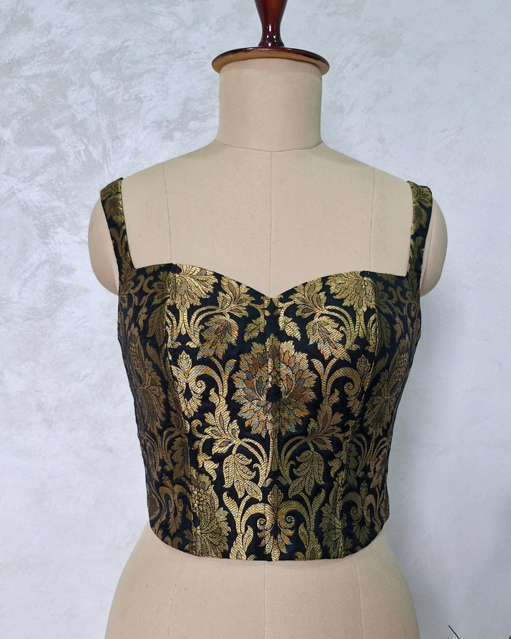 Black Gold Brocade Silk Corset Blouse DVCB_002