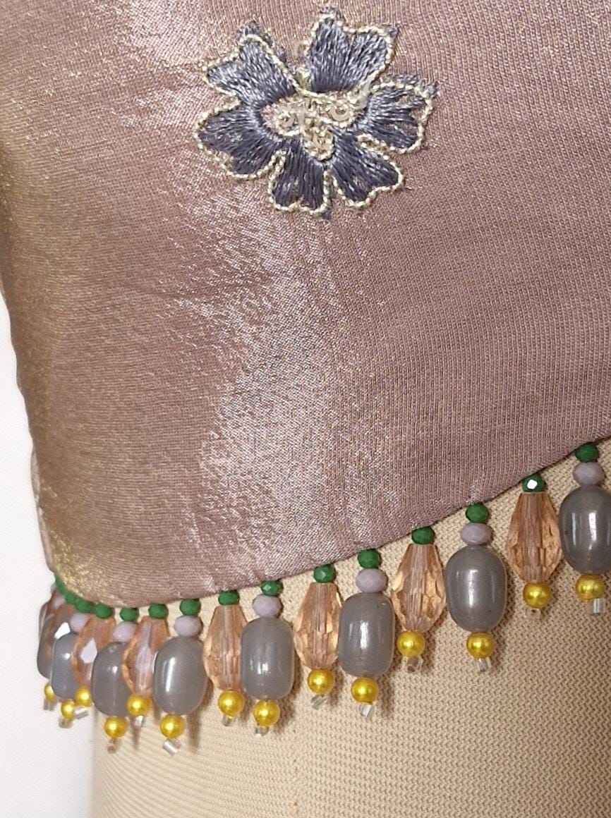 Dusty Rose Pink Embroidered Tissue Silk Blouse DVBL_442