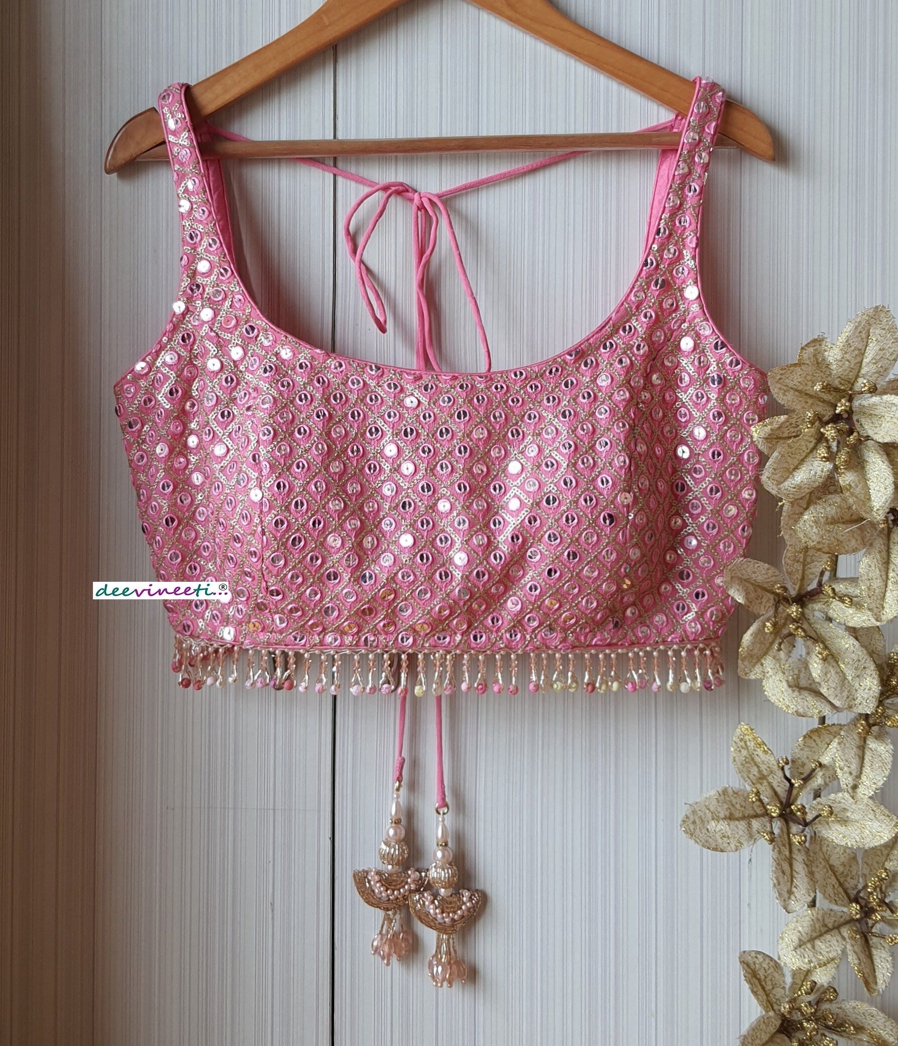 Embroidered Pink Blouse U Neck DVBL_204