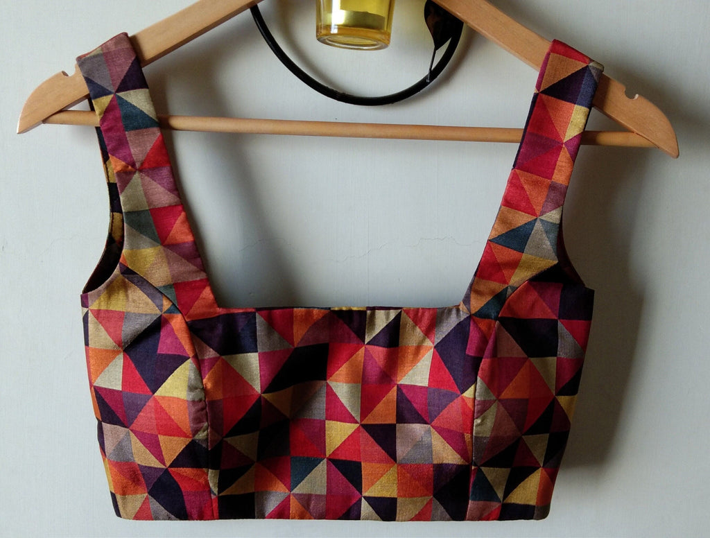 Khadi Silk Multicolor Geometric Print Blouse DVBL_021