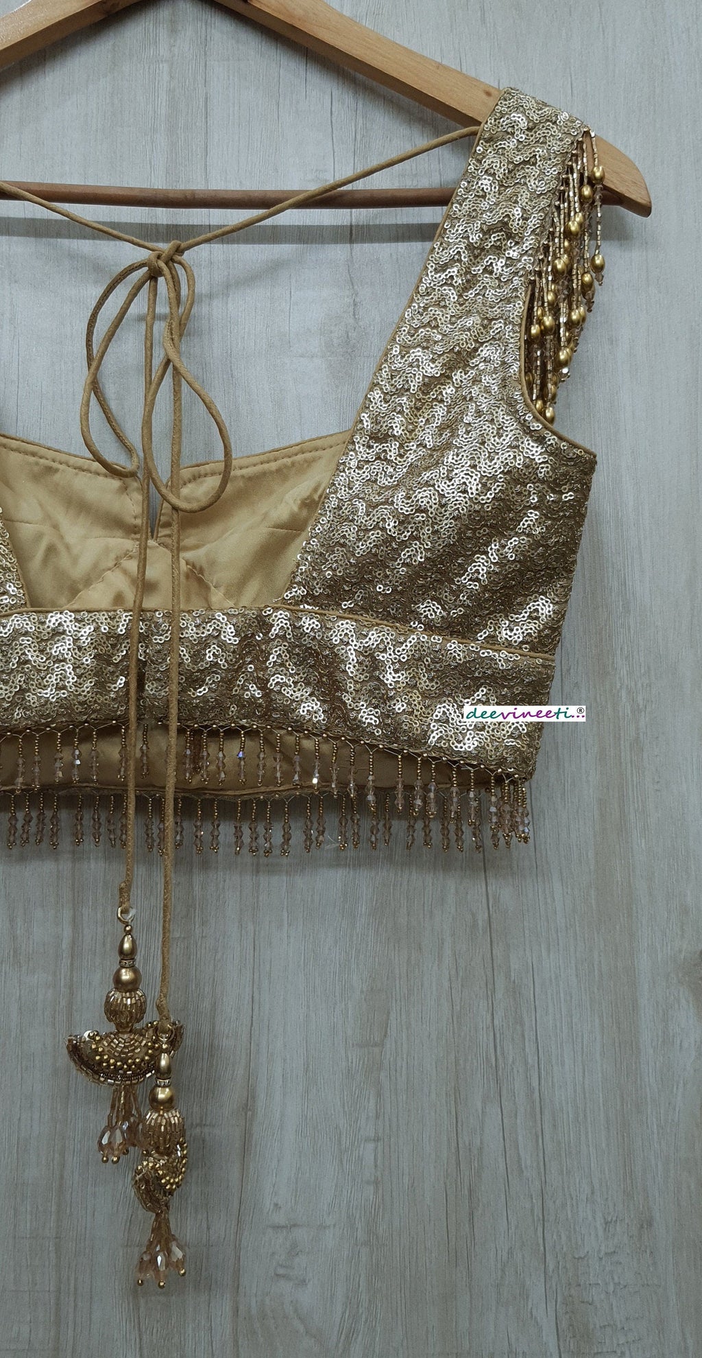 Gold Sequins Embroidered Sweetheart Neck Blouse DVBL_230