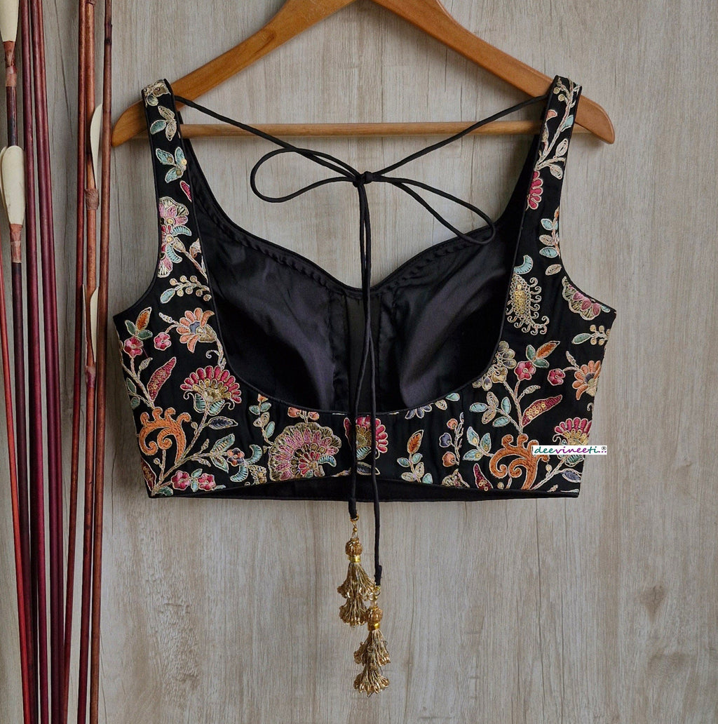 Black Embroidered Sweetheart Neck Blouse DVBL_314