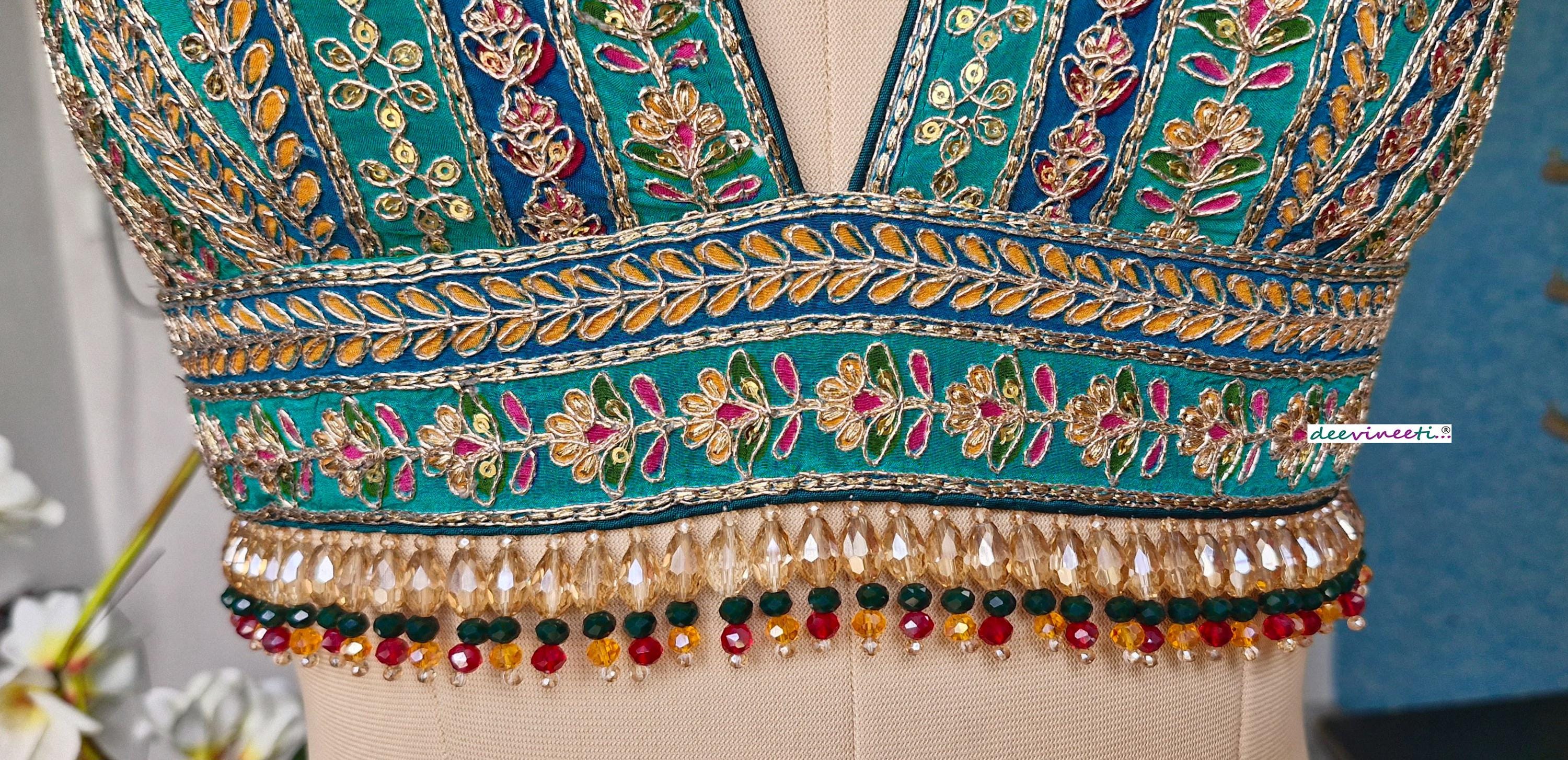 Green Embroidered Plunge Neckline Blouse DVBL_402
