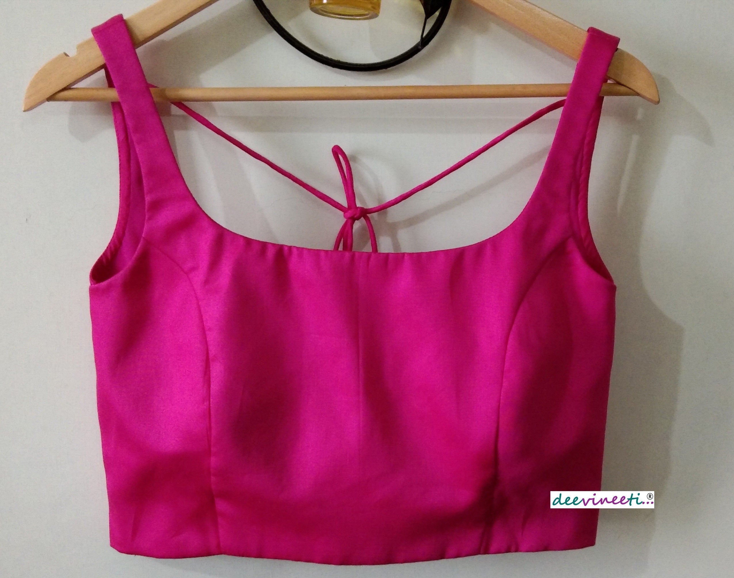 Modal Satin Hot Pink U Neck Blouse DVBL_019