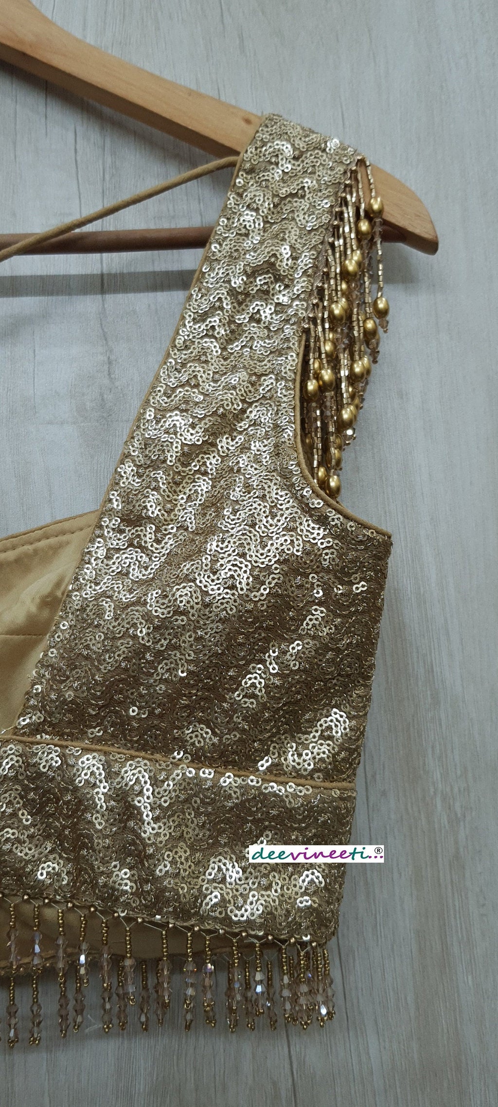 Gold Sequins Embroidered Sweetheart Neck Blouse DVBL_230
