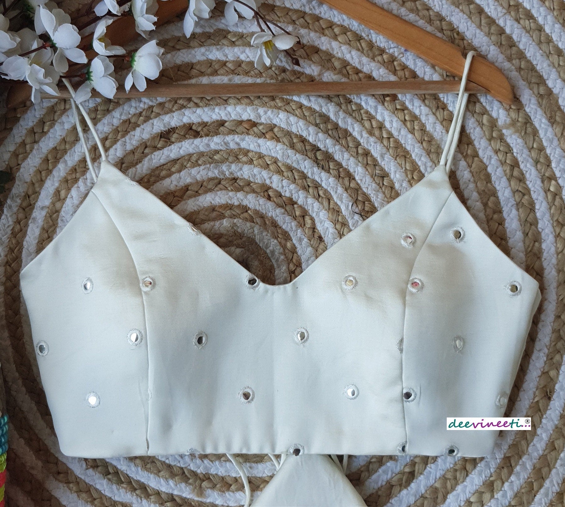 Off-White Satin Silk Spaghetti Blouse DVBL_148