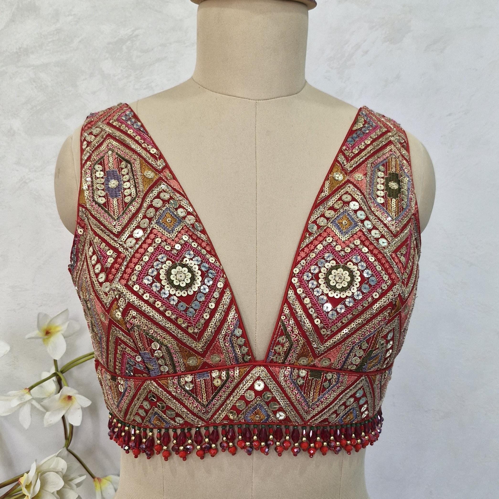 Red Embroidered Plunge Neckline DVBL_413