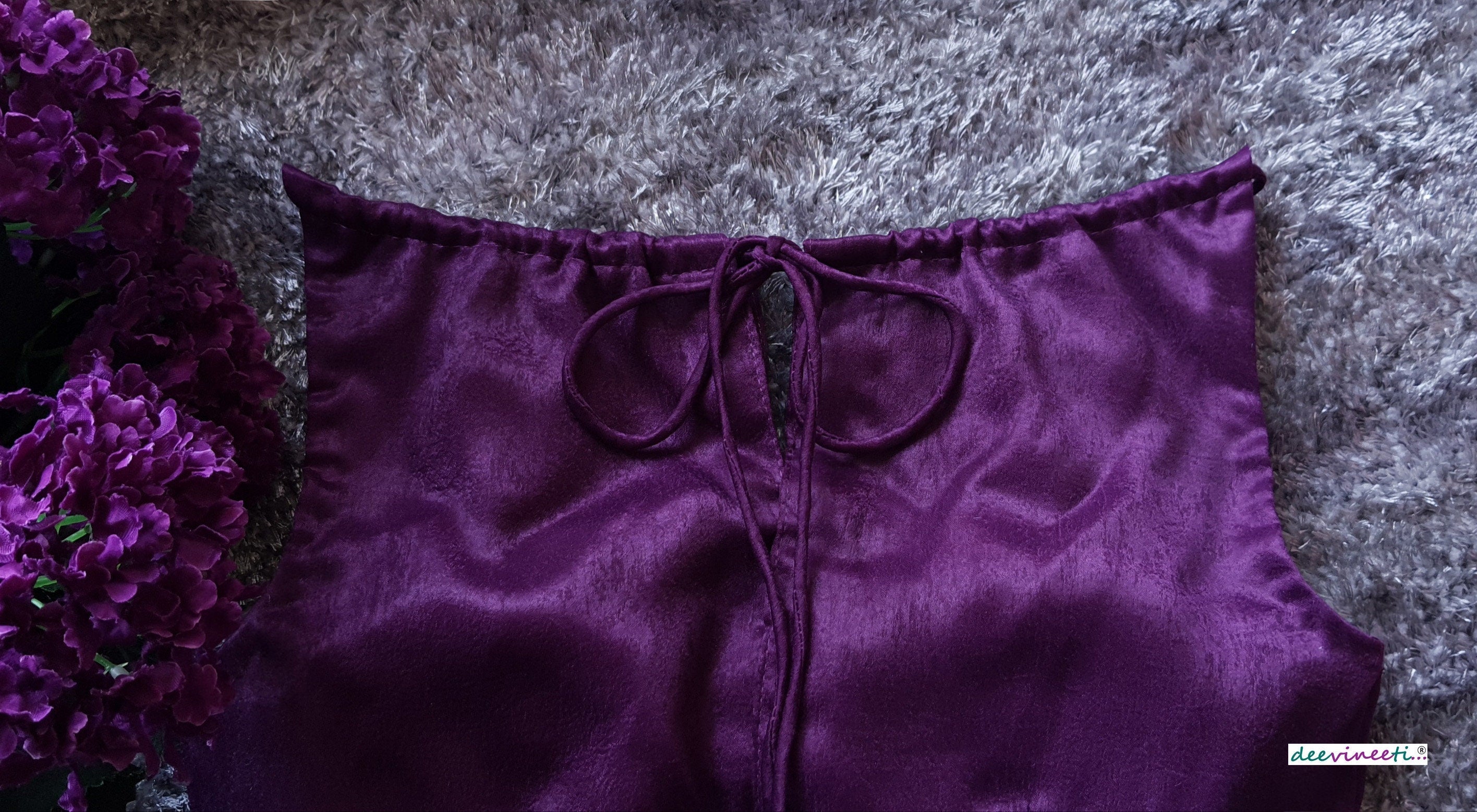 Purple Velvet Crepe Boatneck Blouse DVBL_092
