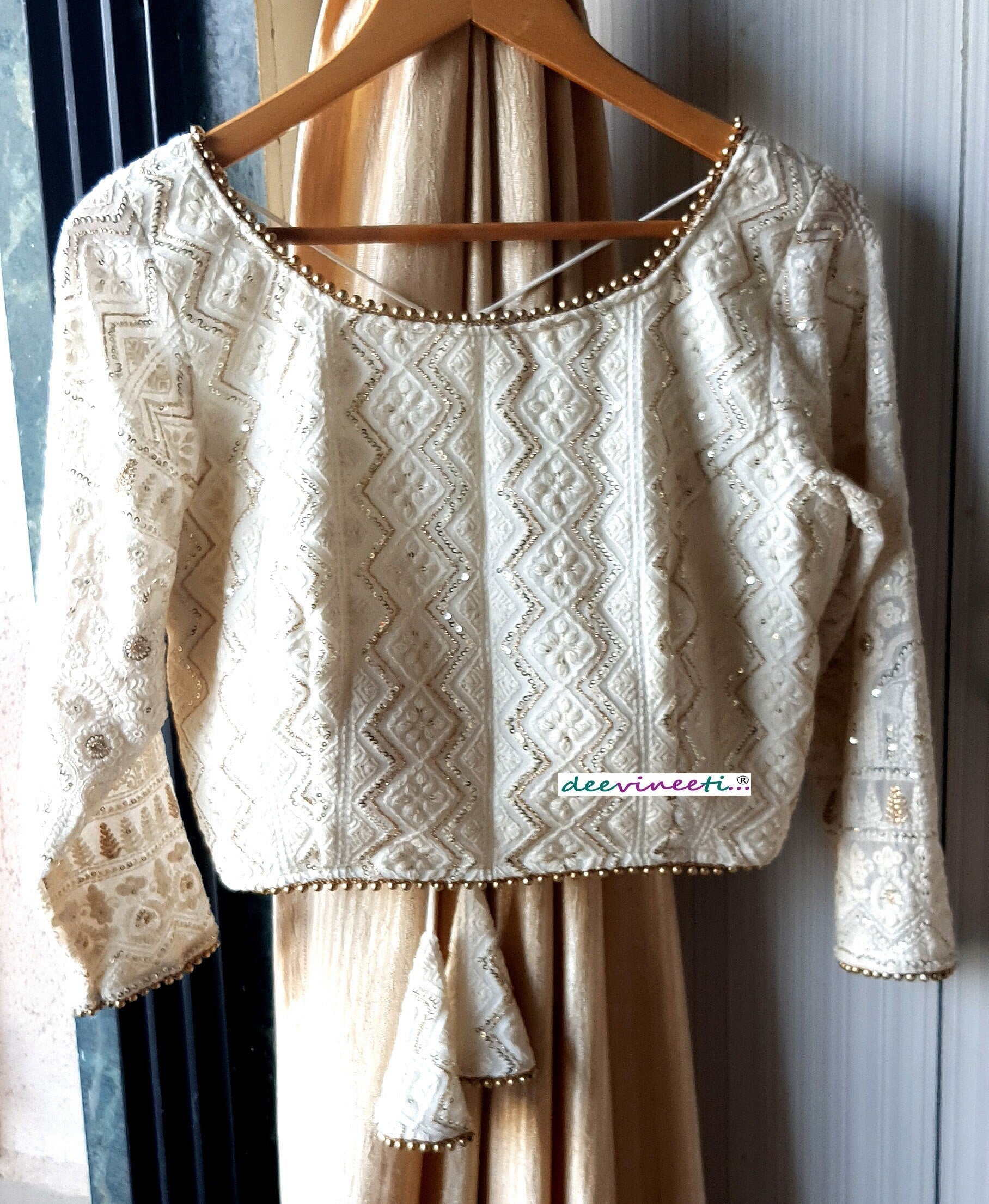 Ivory Chikankari Lucknowi Boat Neck Blouse DVBL_058