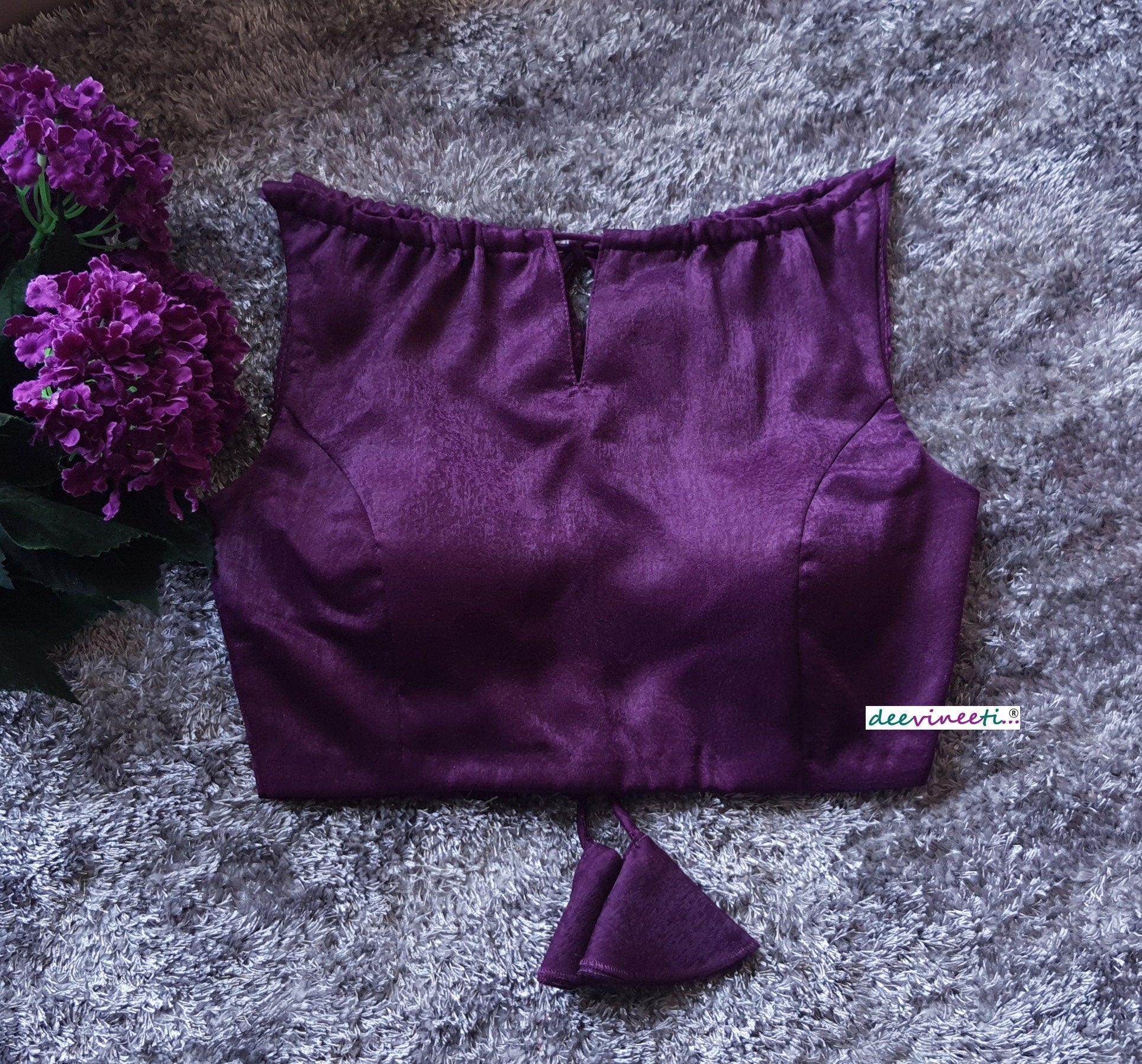 Purple Velvet Crepe Boatneck Blouse DVBL_092