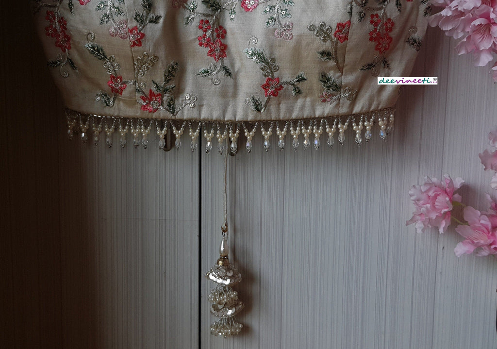 Cream Embroidered Silk U Neck Blouse DVBL_191