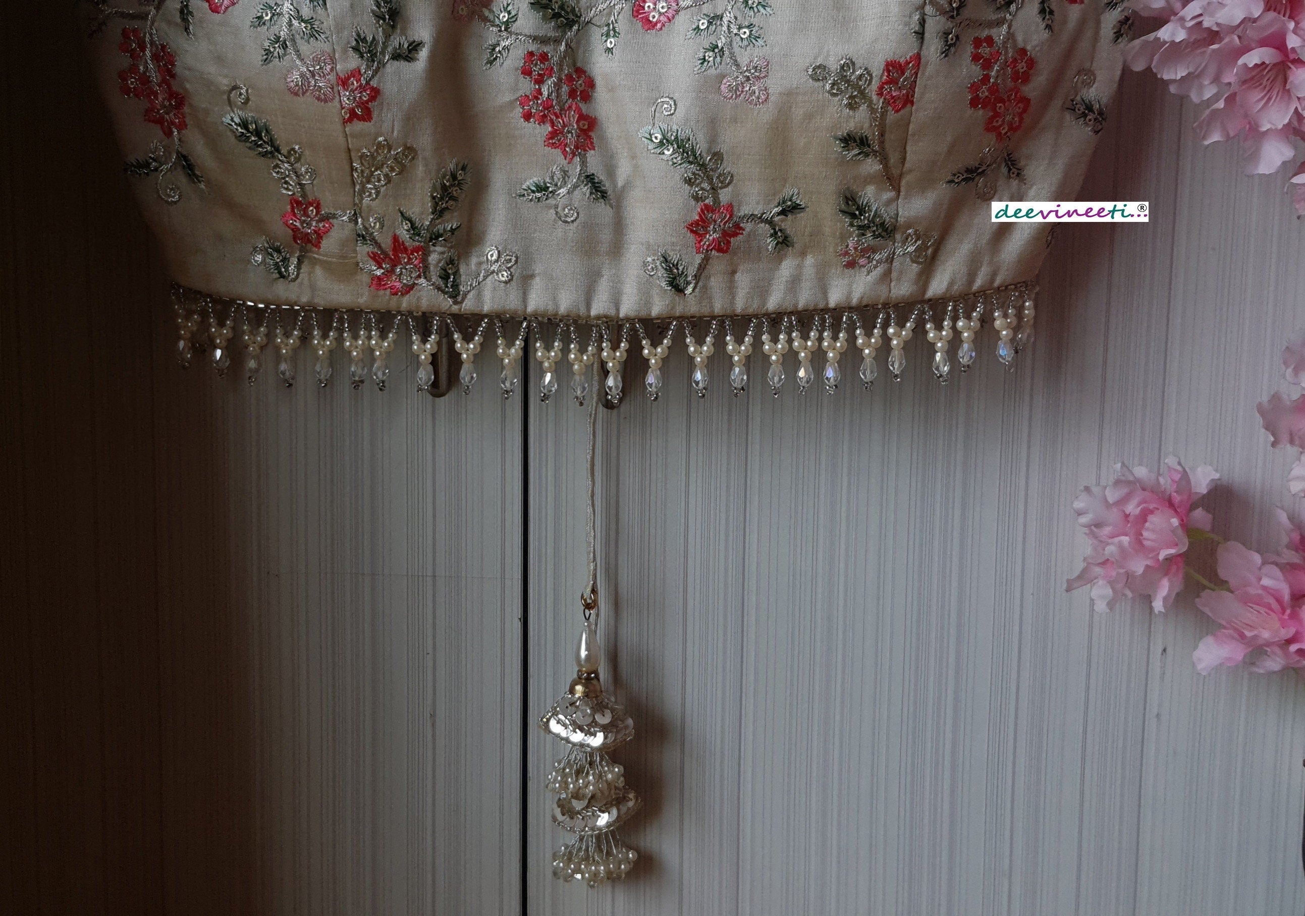 Cream Embroidered Silk U Neck Blouse DVBL_191