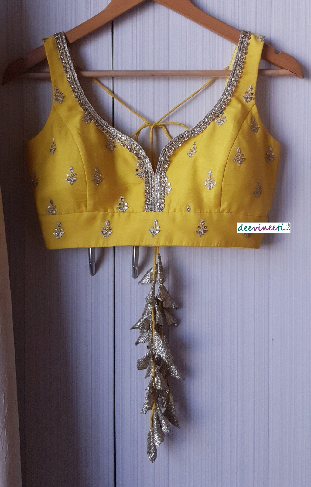 Yellow Embroidered Chanderi Deep Sweetheart Neck Blouse DVBL_141
