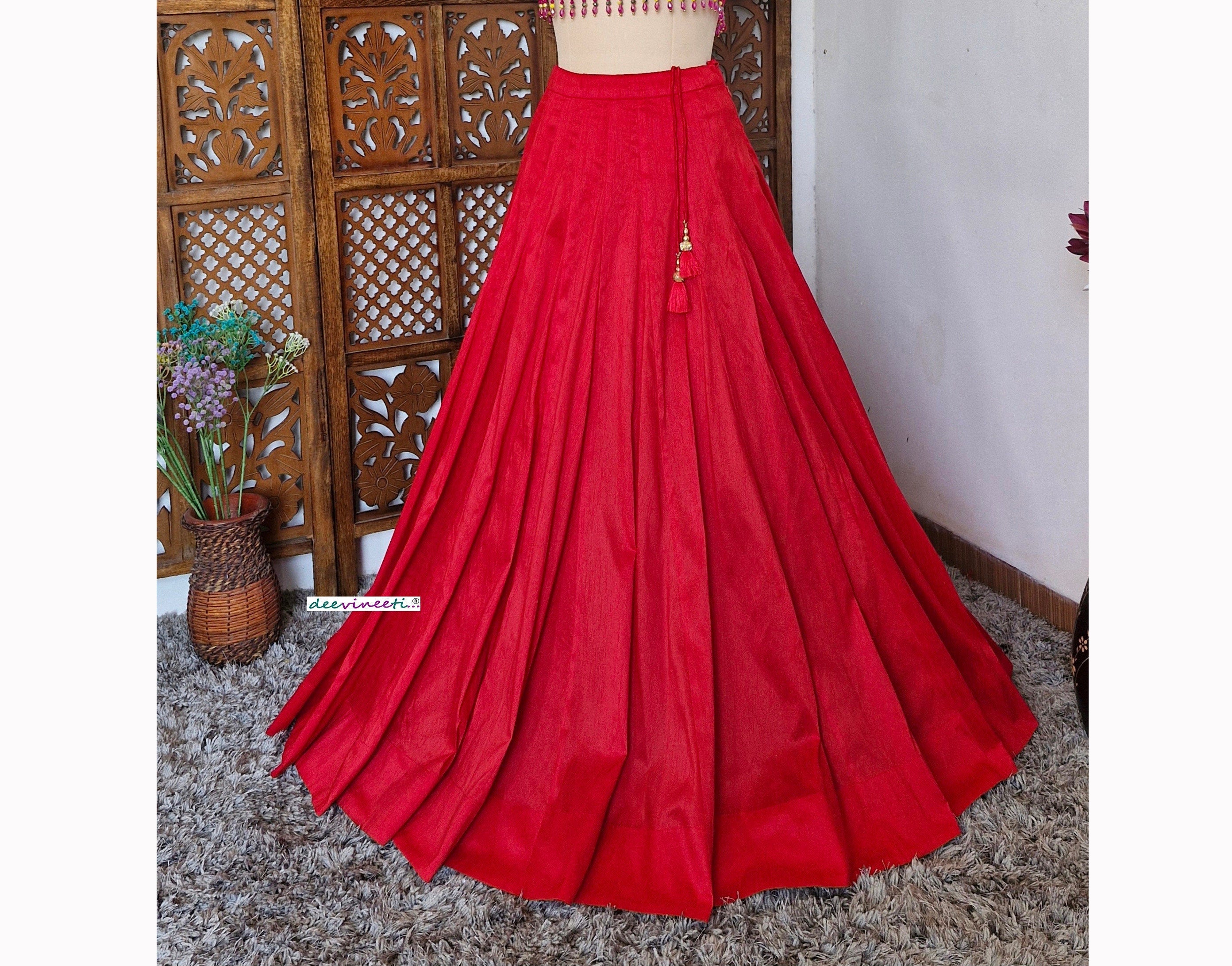 Solid Blended Raw Silk Lehenga Skirt DVLS_030