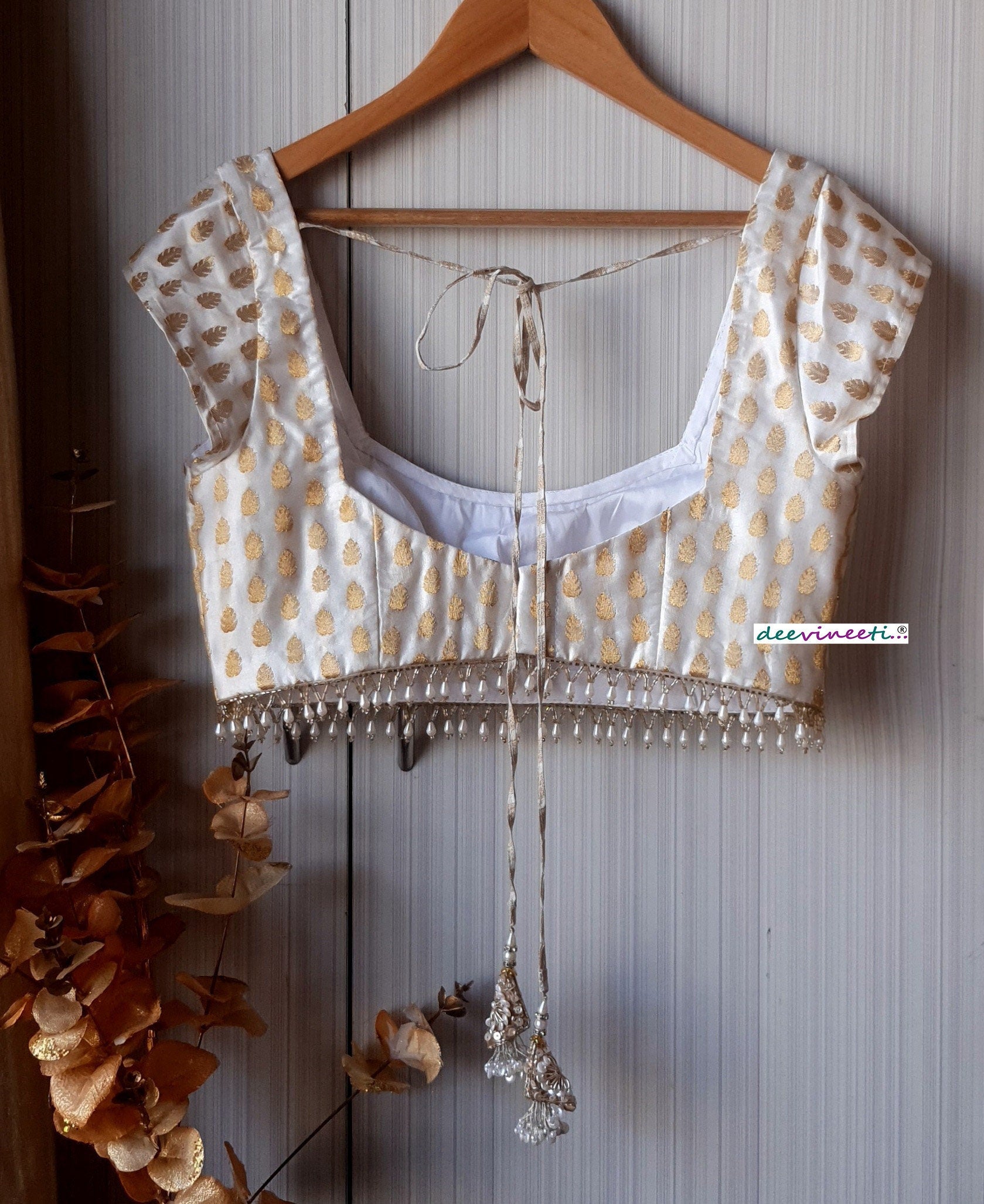 Ivory Brocade Cap Sleeves Blouse DVBL_189