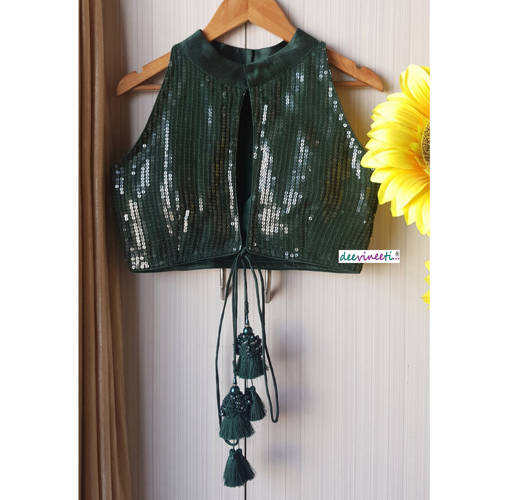 Designer Sequins Georgette Blouse High Collar DVBL_149
